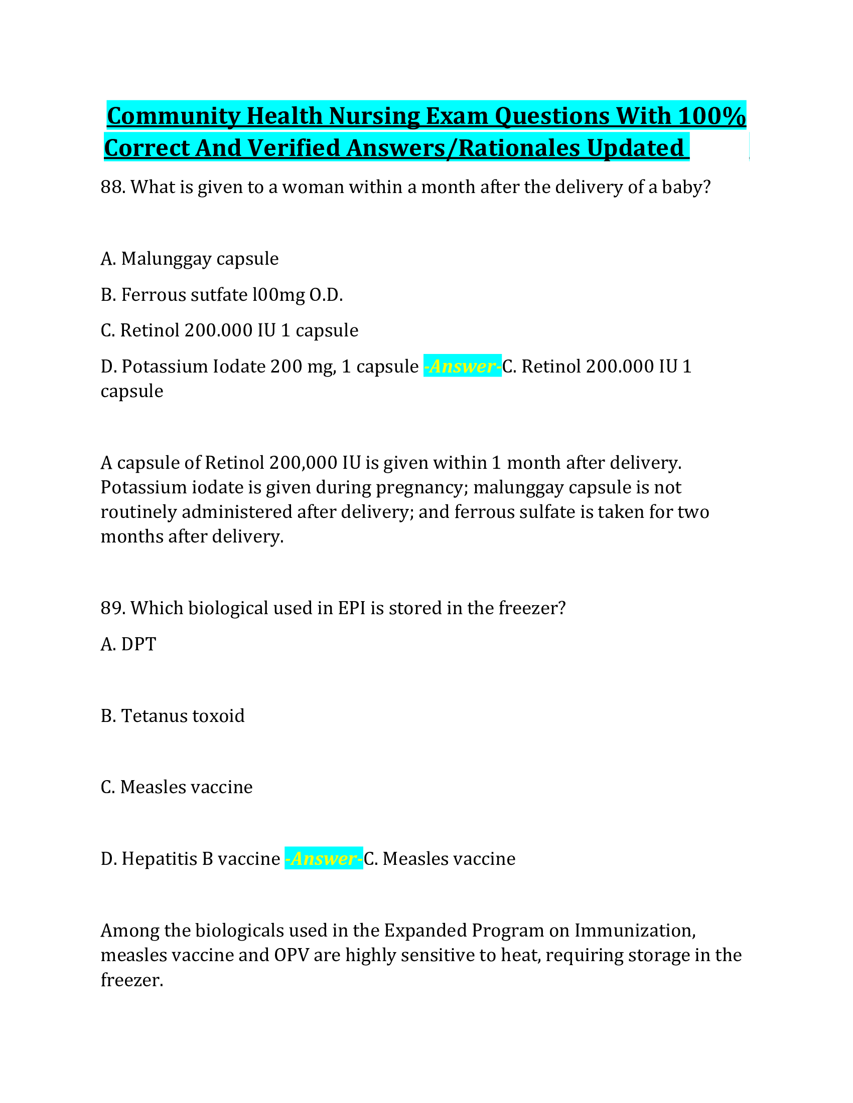 Community Health Nursing Exam Questions (CHN 2026) – Full Q&A Pack with Verified Answers