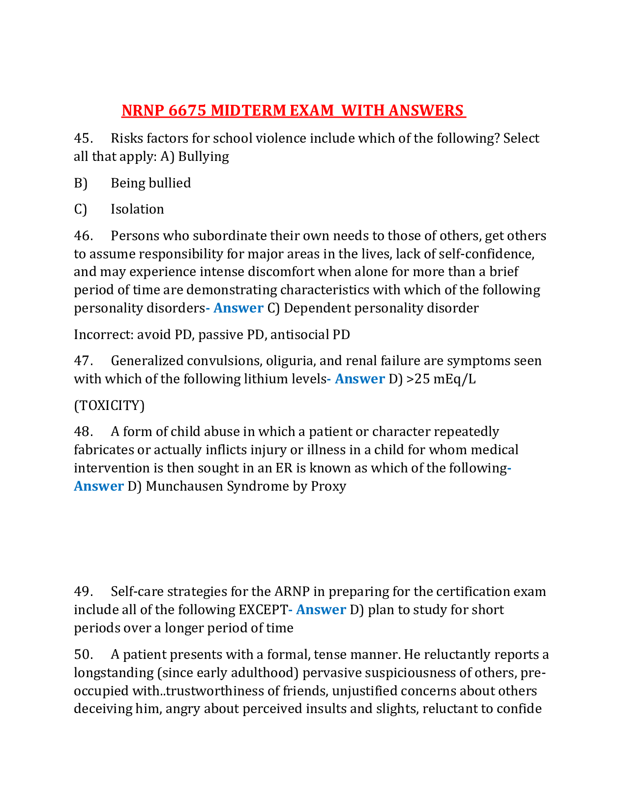 NRNP 6675 Midterm Practice Questions and Answers Review 2026