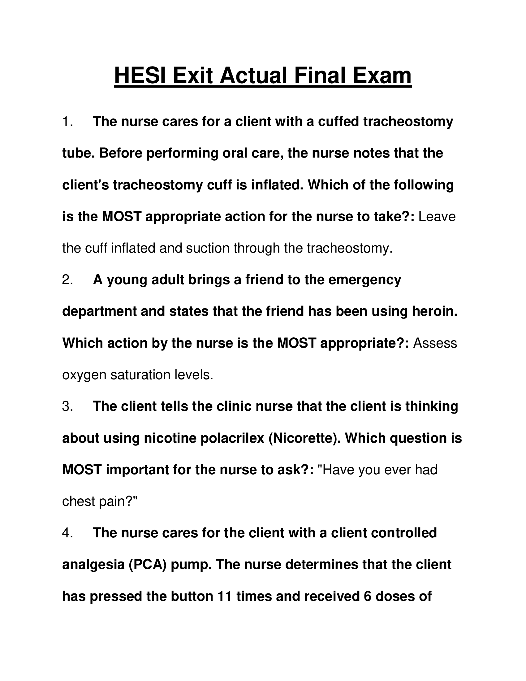 HESI Exit Actual Final Exam