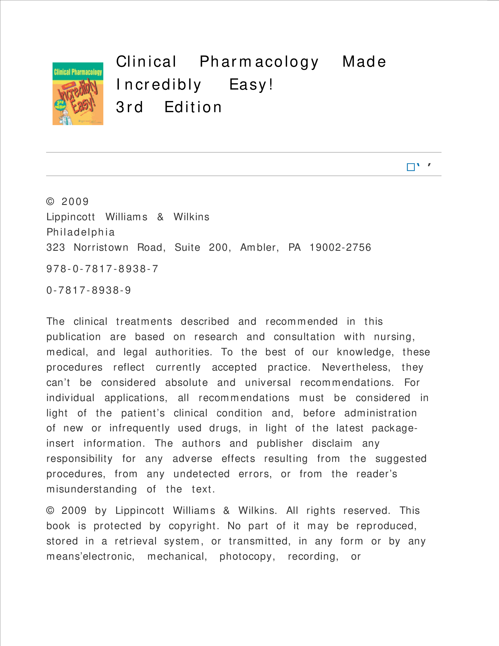 Clinical Pharmacology Made Incredibly Easy! 3rd Edition Lippincott Williams & Wilkins