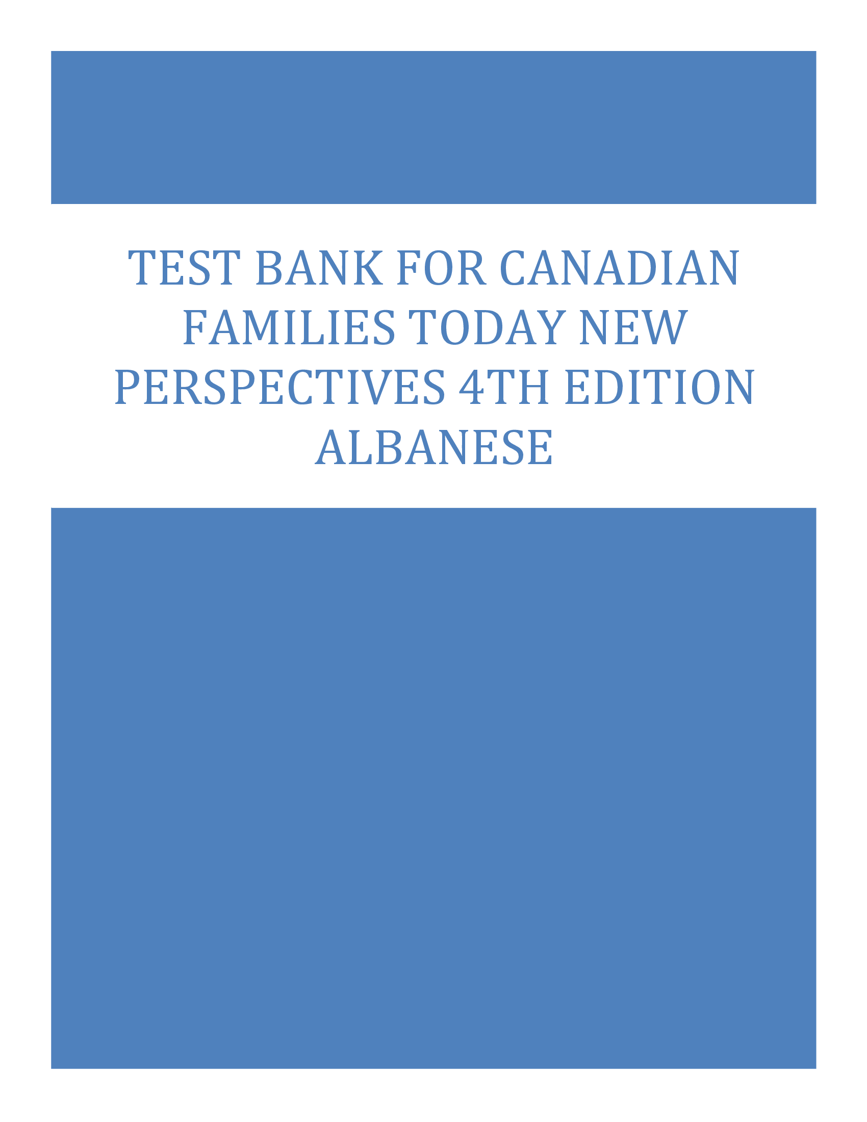TEST BANK FOR CANADIAN FAMILIES TODAY NEW PERSPECTIVES 4TH EDITION ALBANESE