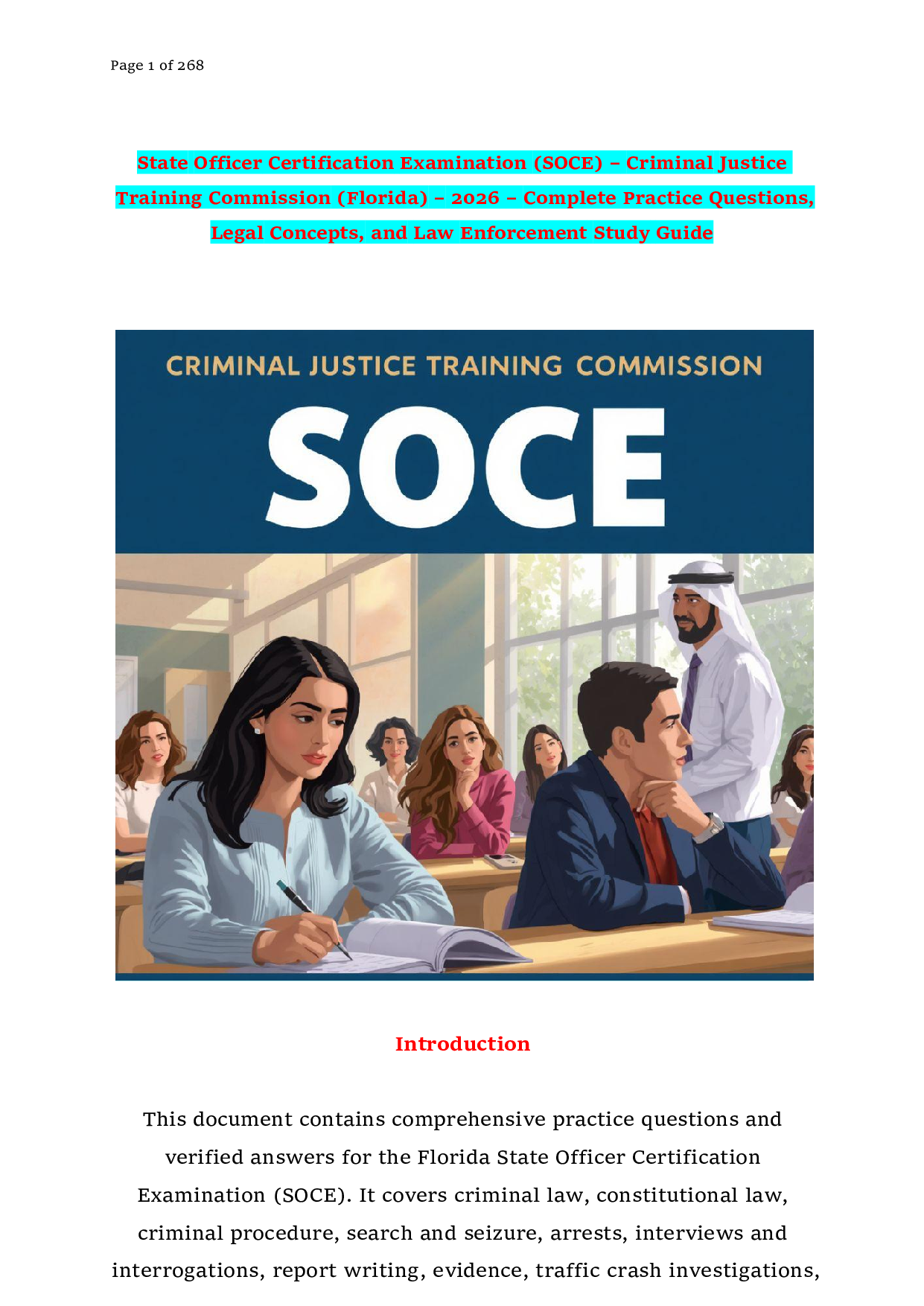 State Officer Certification Examination (SOCE) – Criminal Justice Training Commission (Florida) – 2026 – Complete Practice Questions, Legal Concepts, and Law Enforcement Study Guide