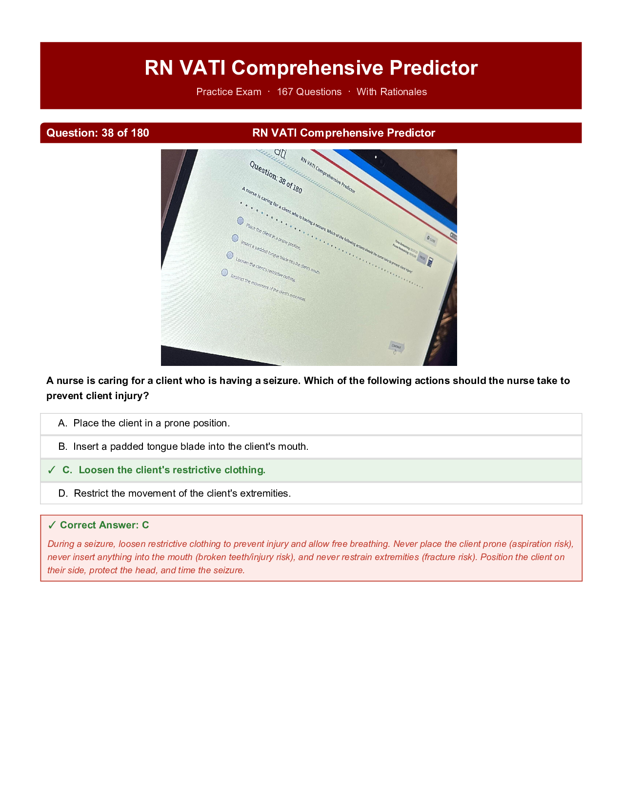 RN VATI Comprehensive Predictor 167 questions and answers with rationale latest edition