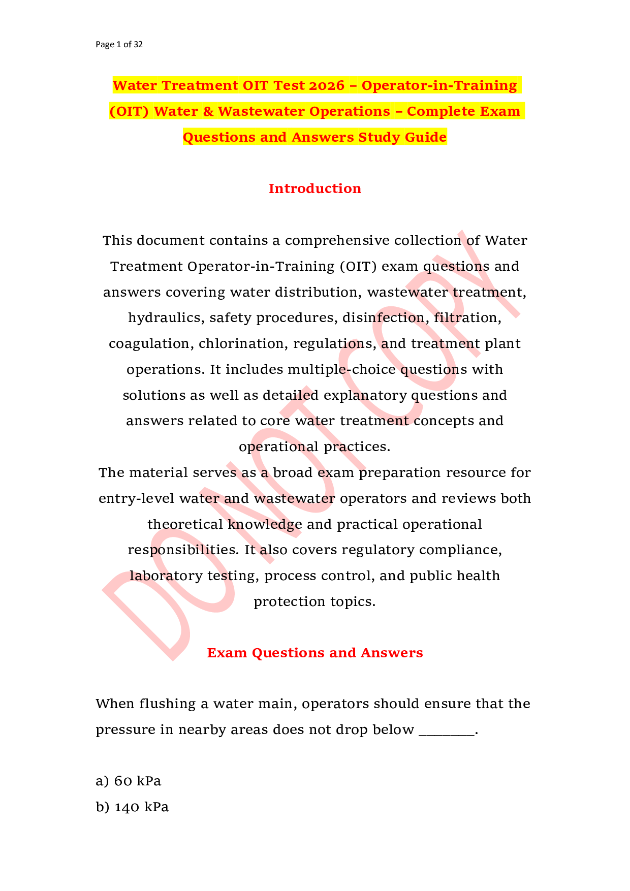 Water Treatment OIT Test 2026 – Operator-in-Training (OIT) Water & Wastewater Operations – Complete Exam Questions and Answers Study Guide