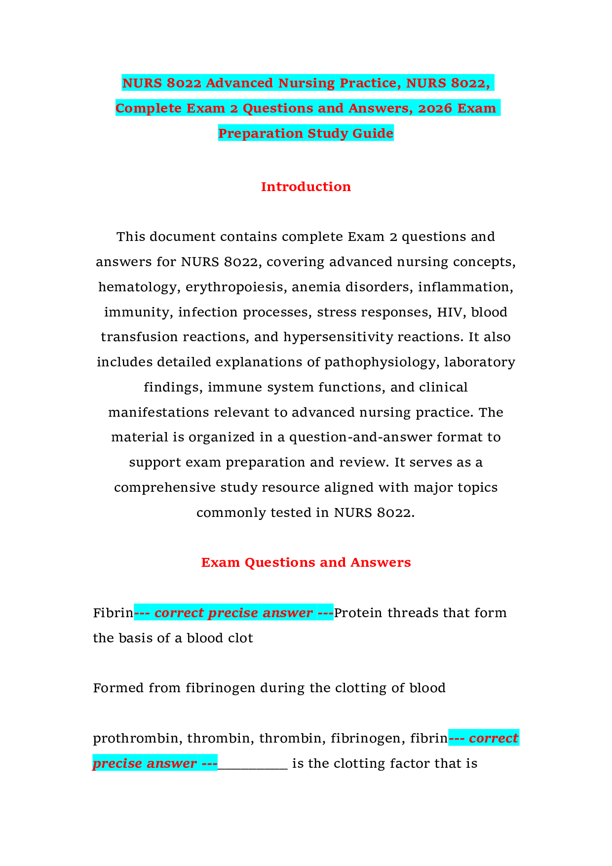 NURS 8022 Advanced Nursing Practice, NURS 8022, Complete Exam 2 Questions and Answers, 2026 Exam Preparation Study Guide