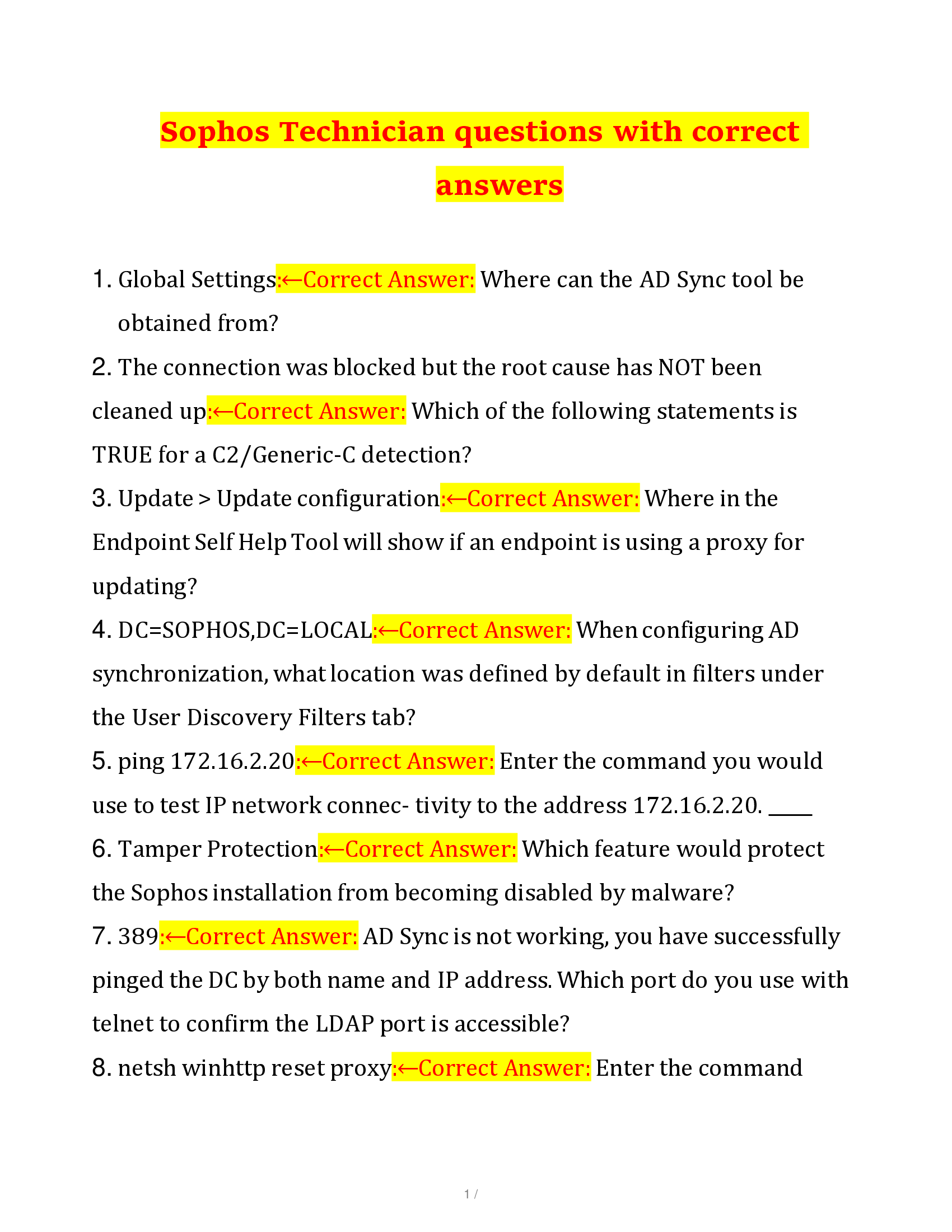 Sophos Technician questions with correct answers