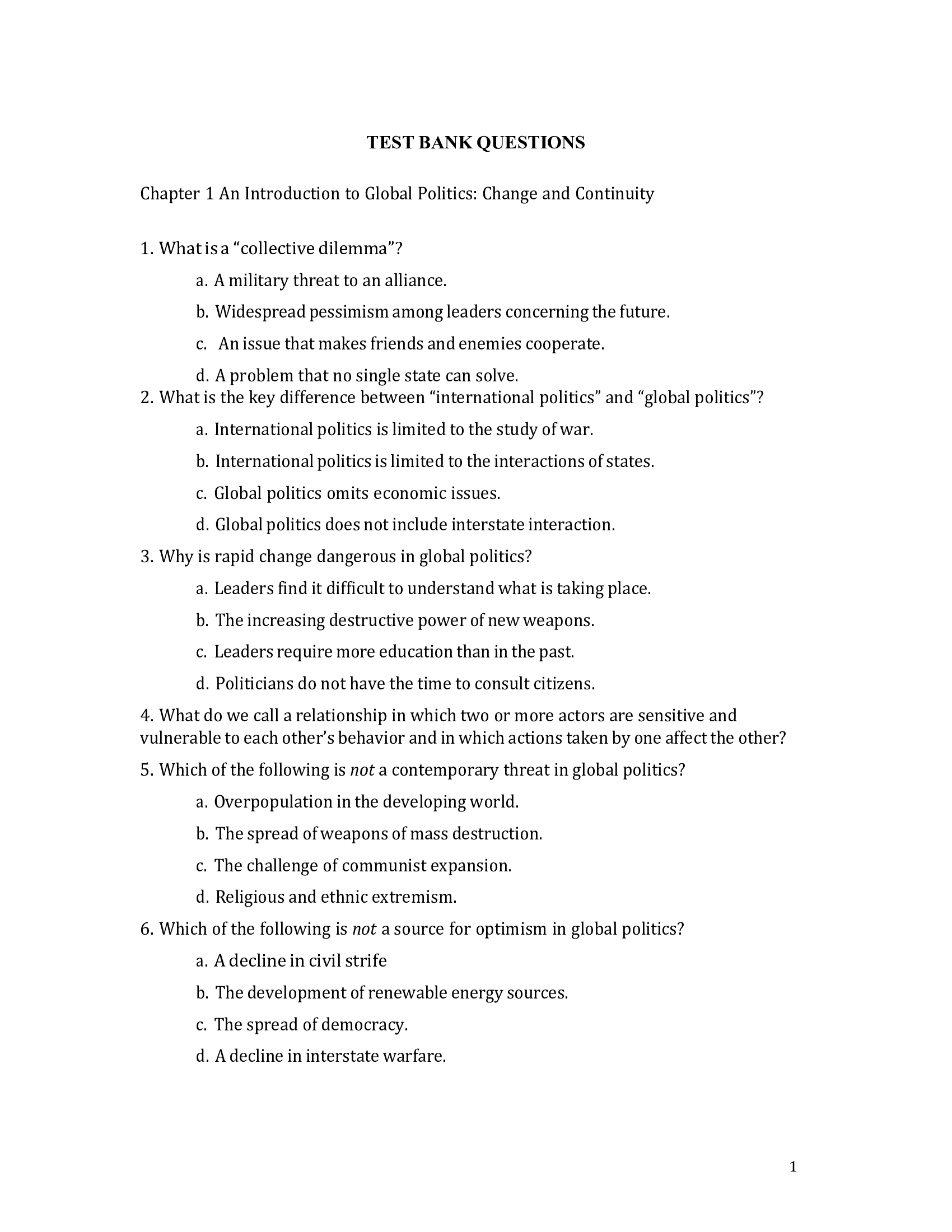 POLITICS TESTBANK QUESTIONS