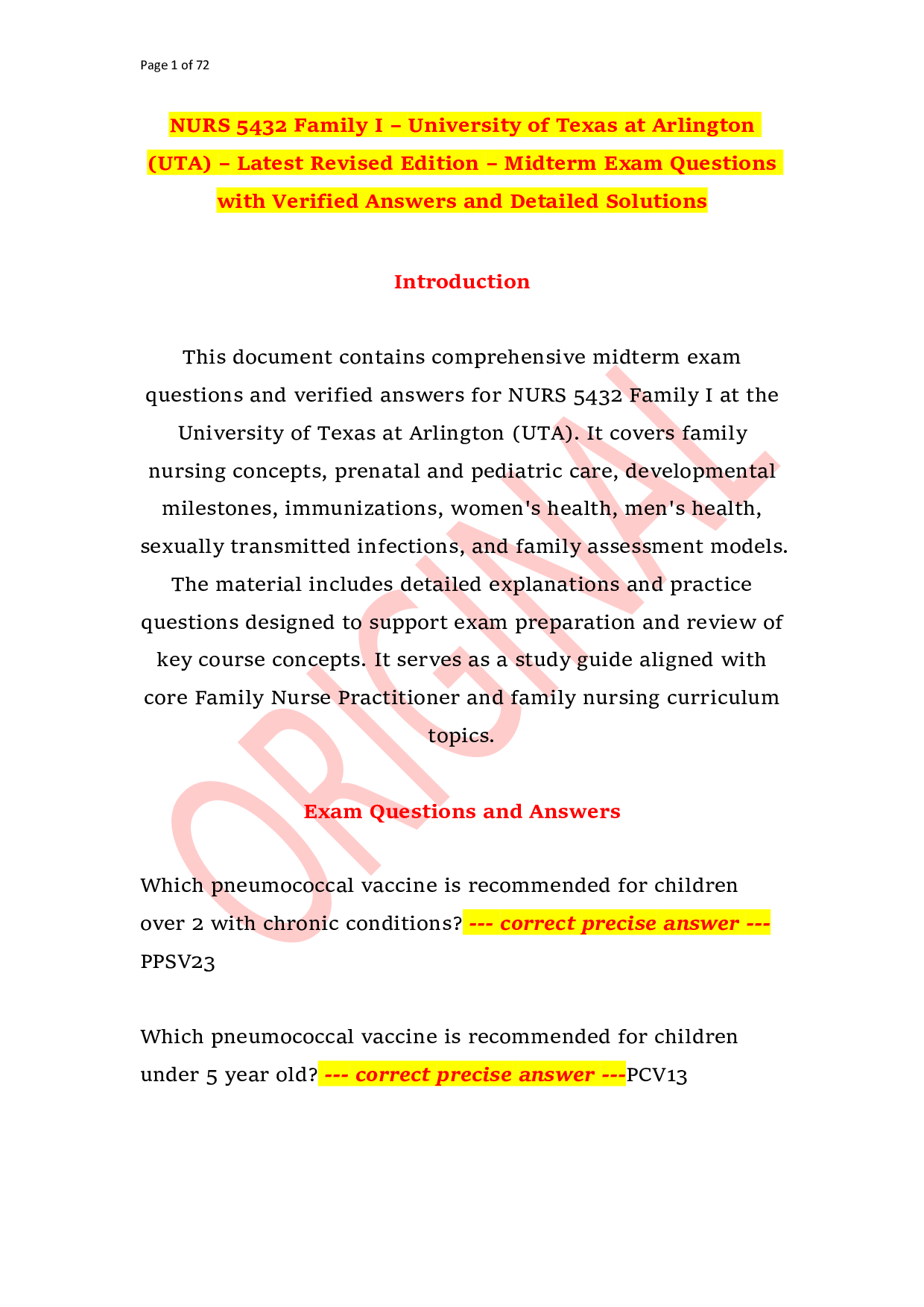 NURS 5432 Family I – University of Texas at Arlington (UTA) – Latest Revised Edition – Midterm Exam Questions with Verified Answers and Detailed Solutions