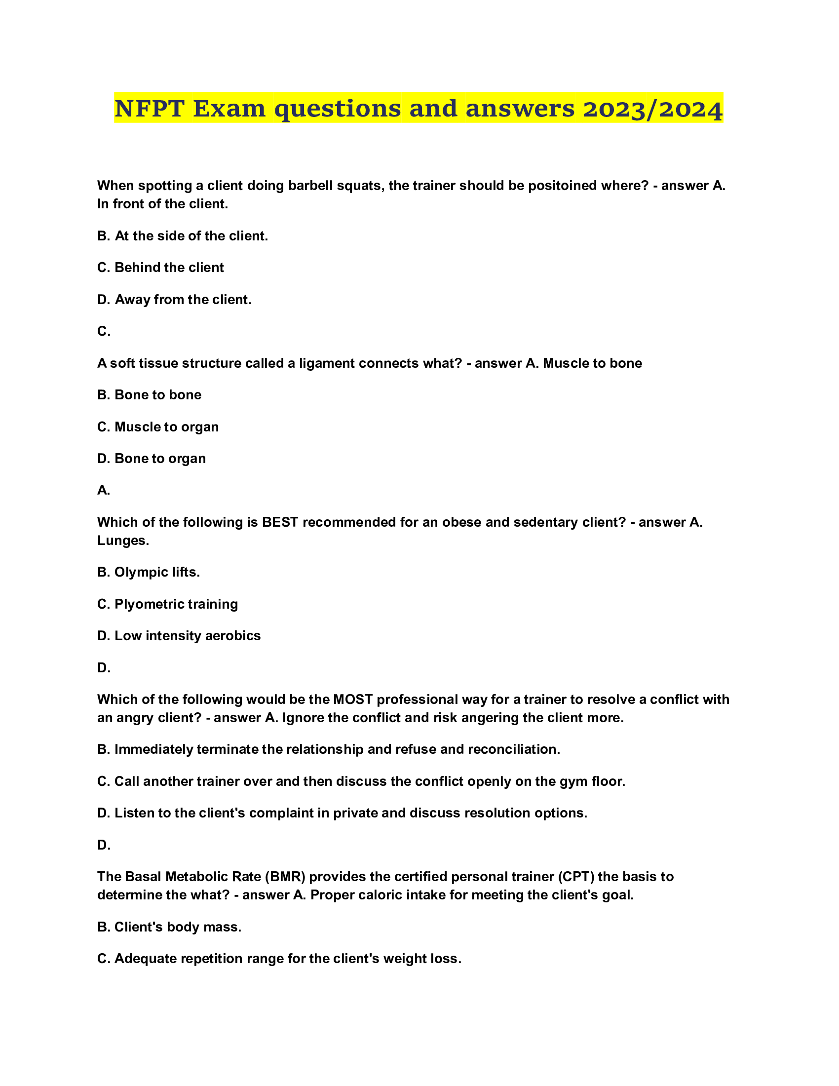 NFPT Exam questions and answers 2026