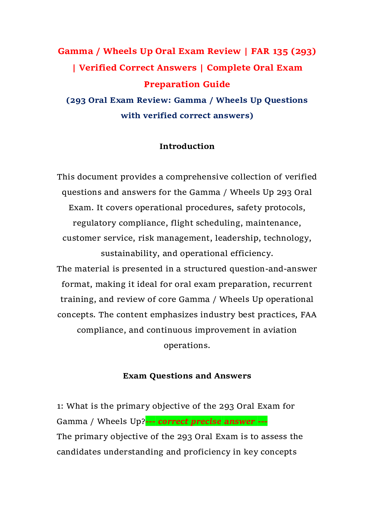 Gamma / Wheels Up Oral Exam Review | FAR 135 (293) | Verified Correct Answers | Complete Oral Exam Preparation Guide