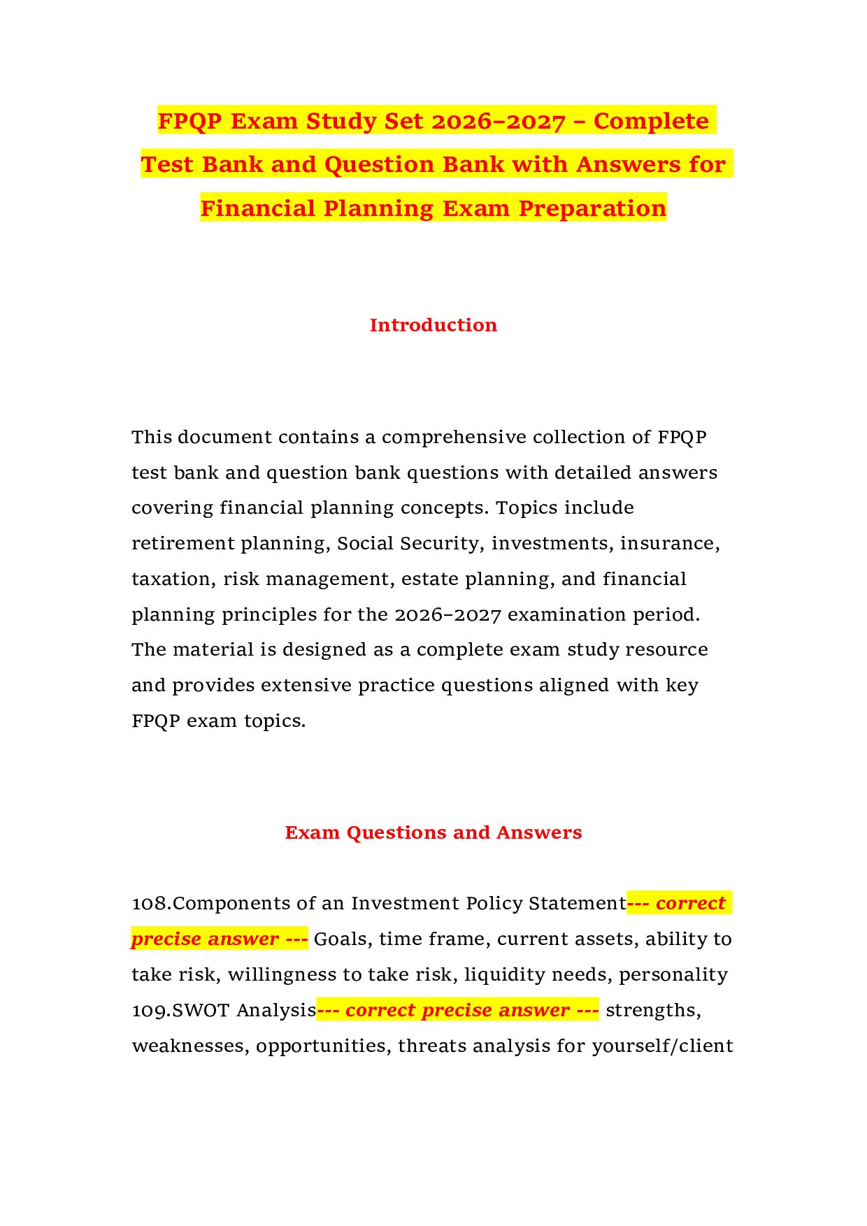 FPQP Exam Study Set 2026–2027 – Complete Test Bank and Question Bank with Answers for Financial Planning Exam Preparation