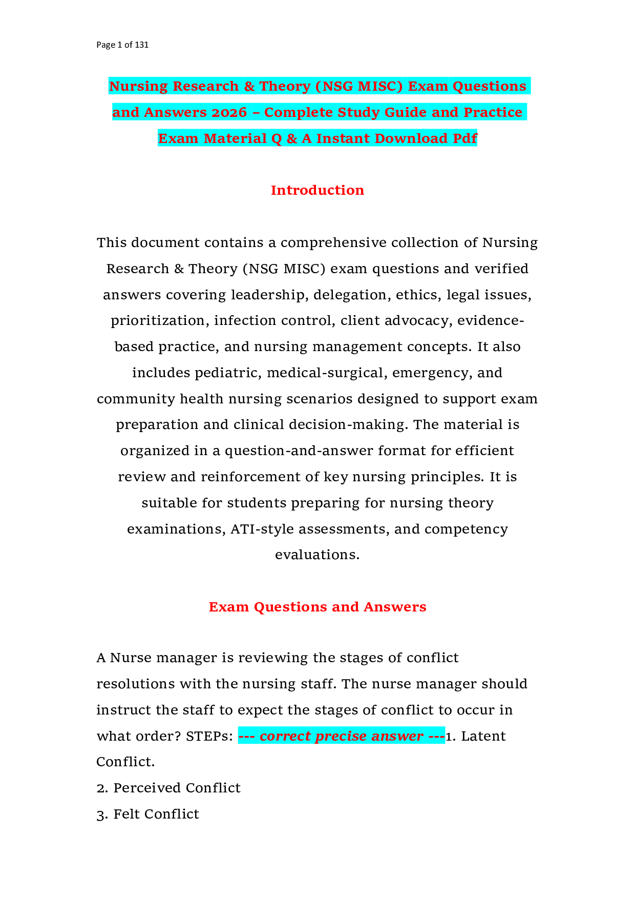 Nursing Research & Theory (NSG MISC) Exam Questions and Answers 2026 – Complete Study Guide and Practice Exam Material Q & A Instant Download Pdf
