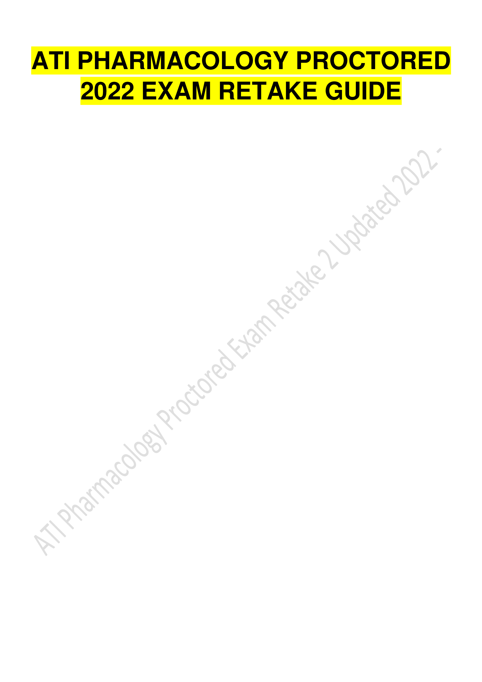 ATI Pharmacology Proctored Exam Retake 2 Updated 2022