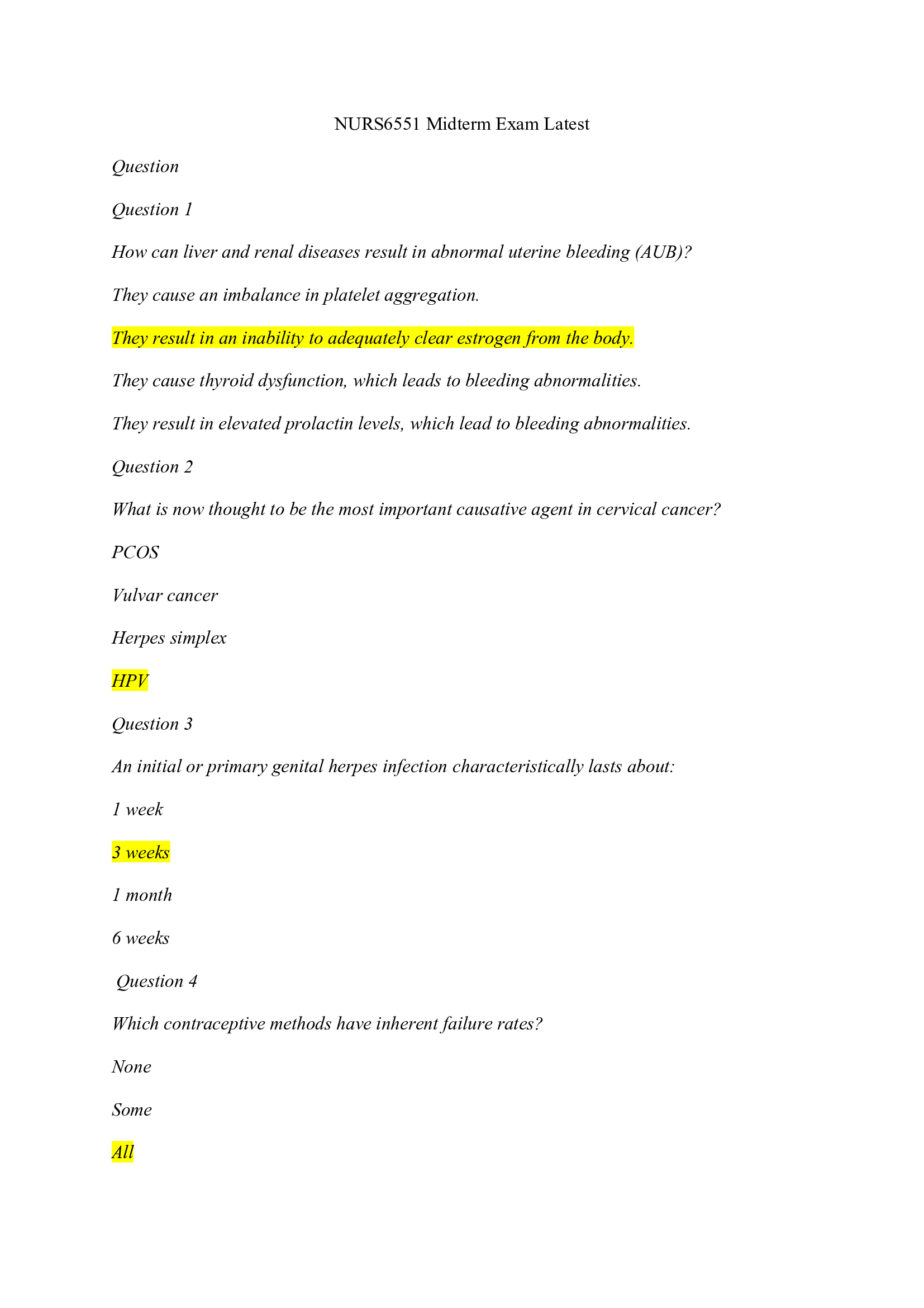 NURS6551 Midterm Exam Latest