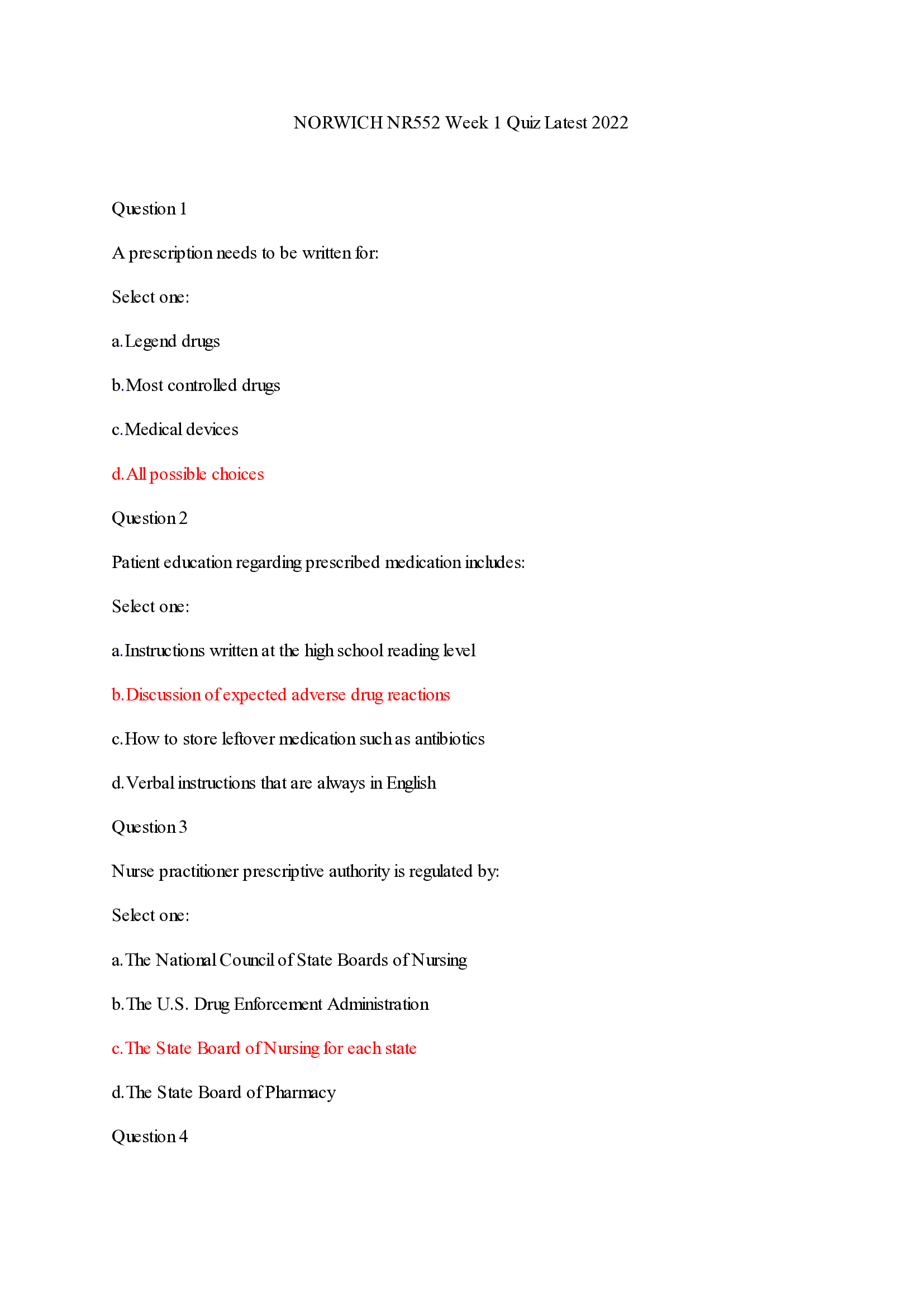 NORWICH NR552 Week 1 Quiz Latest 2022