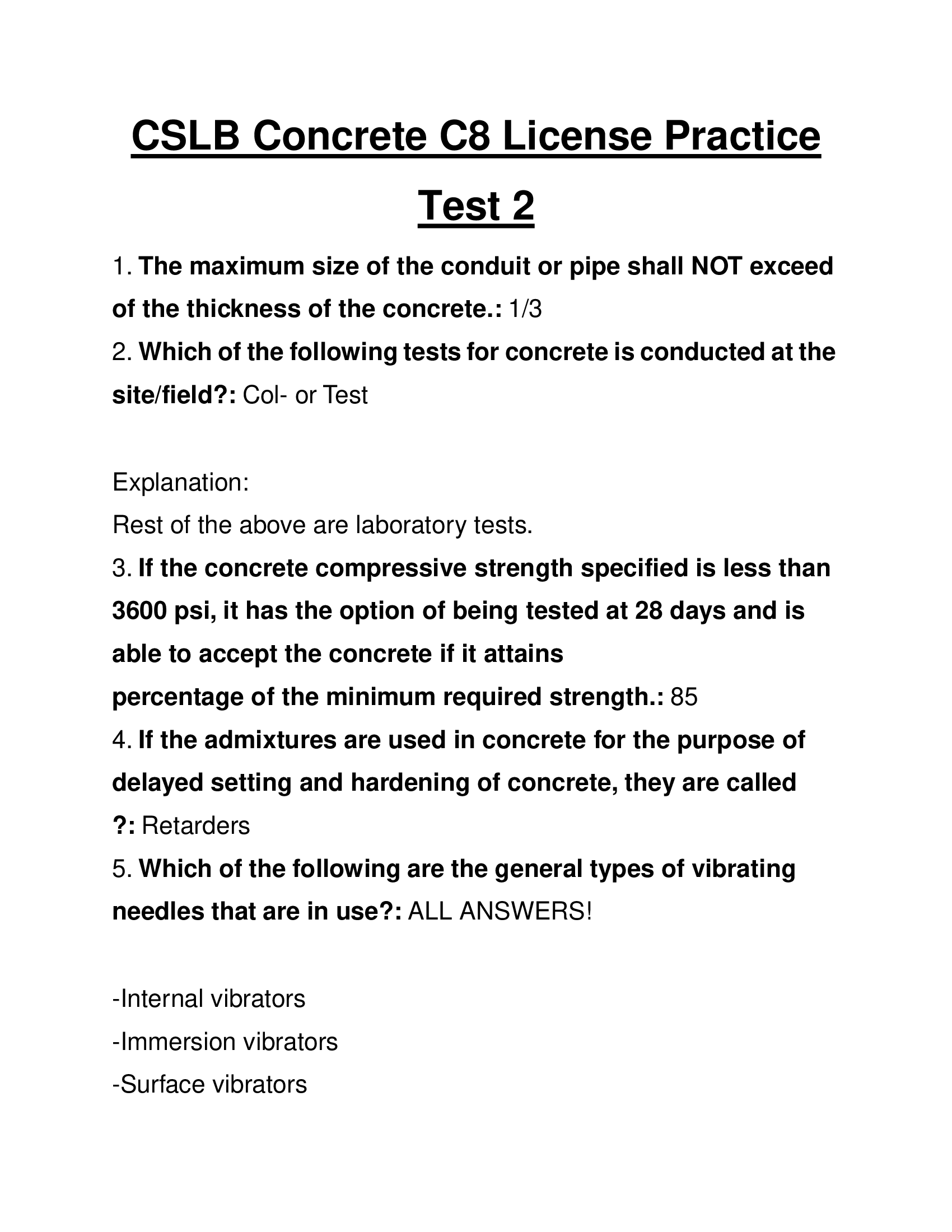 CSLB Concrete C8 License Practice Test 2