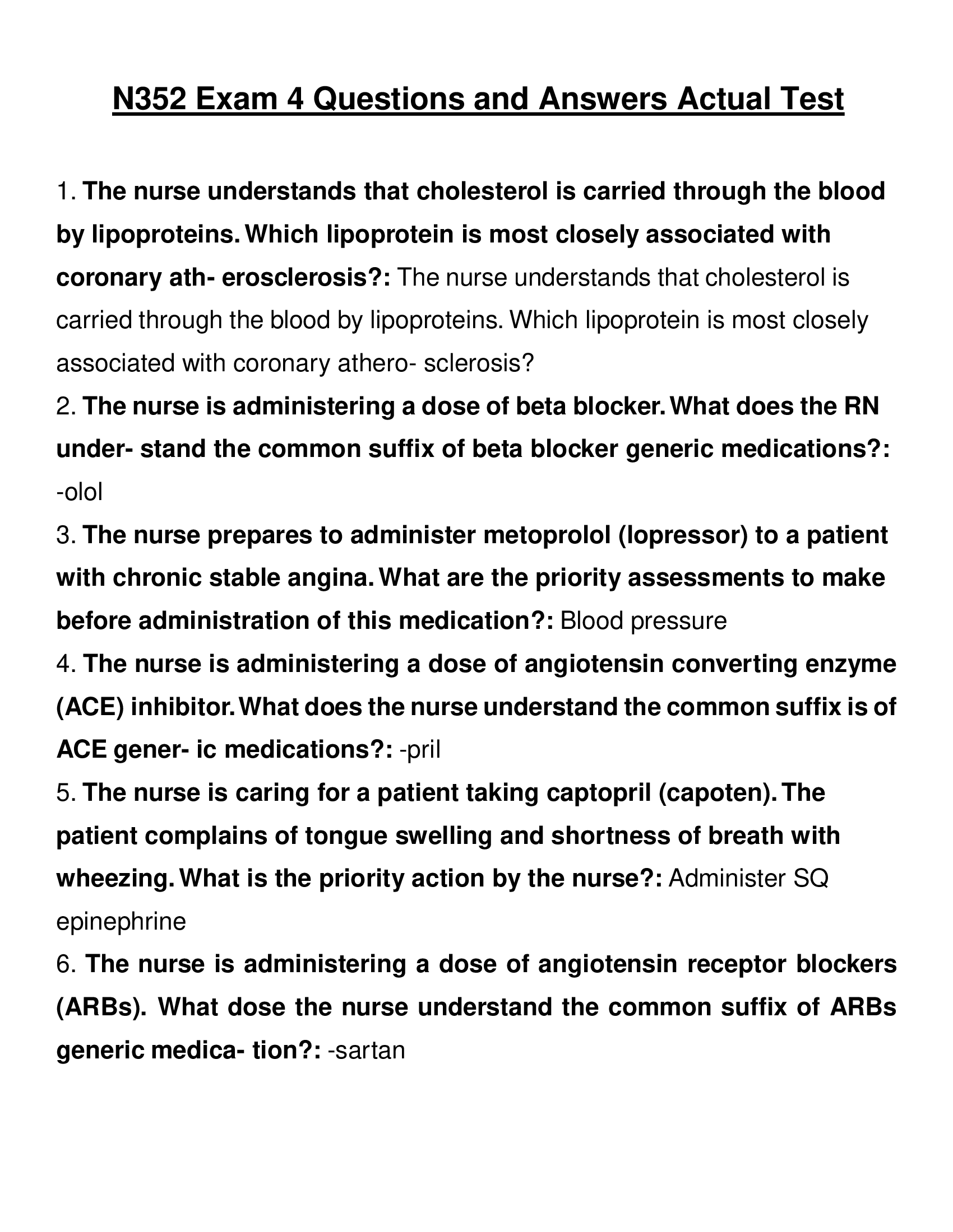 N352 Exam 4 Questions and Answers 2024 Actual Test