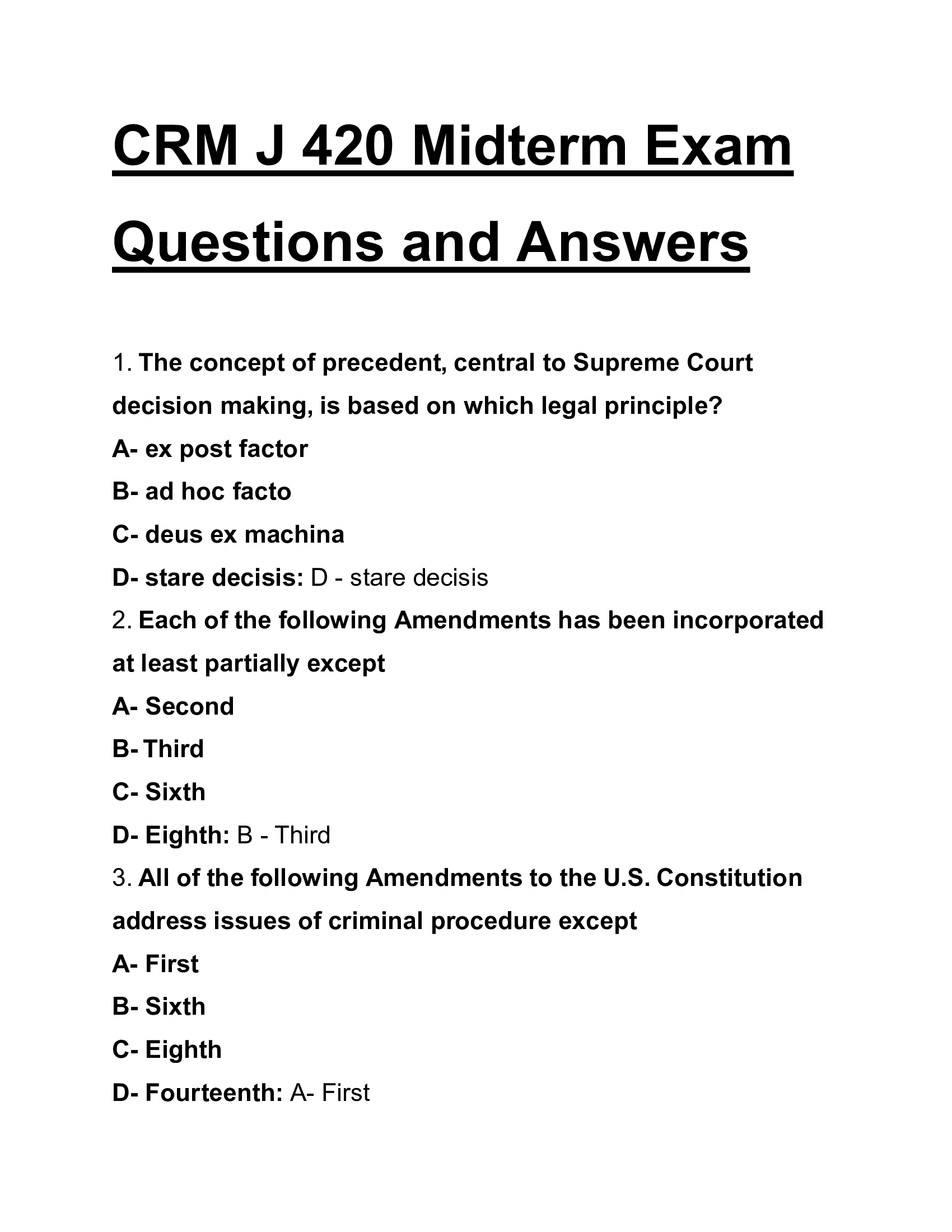 2026 CRM J 420 Midterm Exam – Complete Questions & Answers