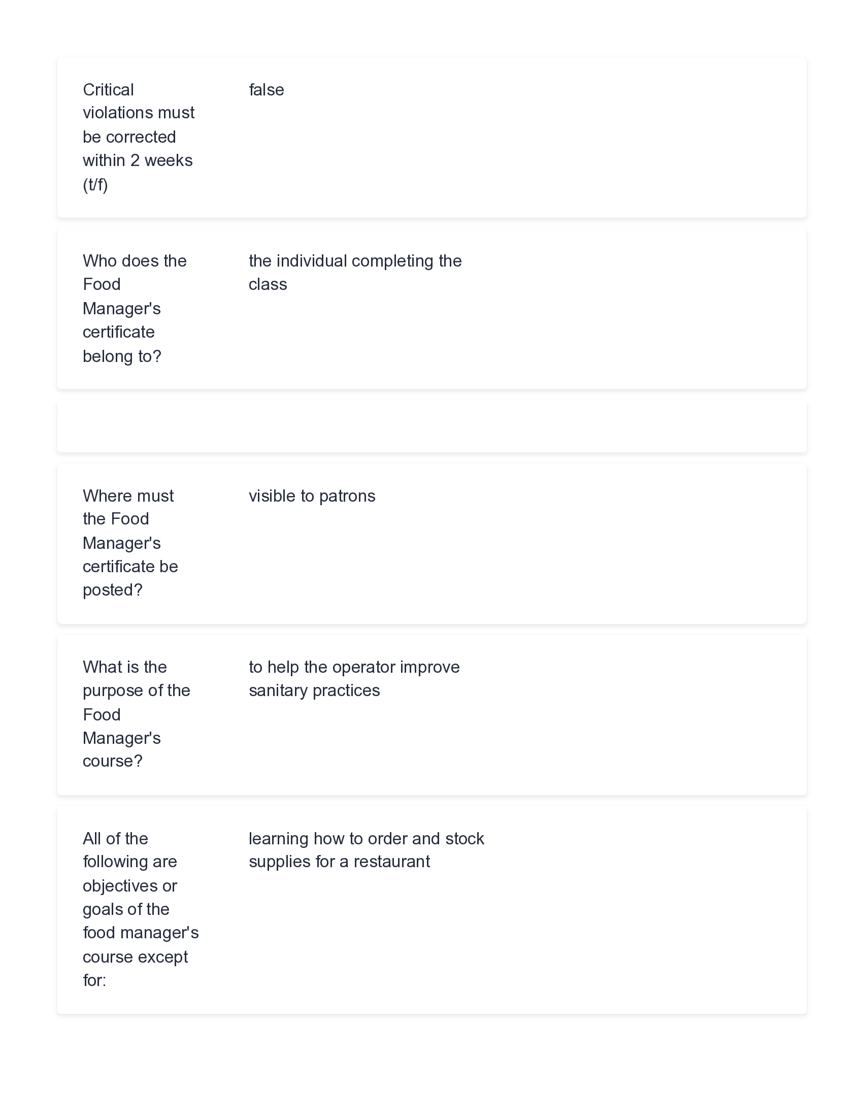 Suffolk County Food Manager's Course Exam Questions & Answers