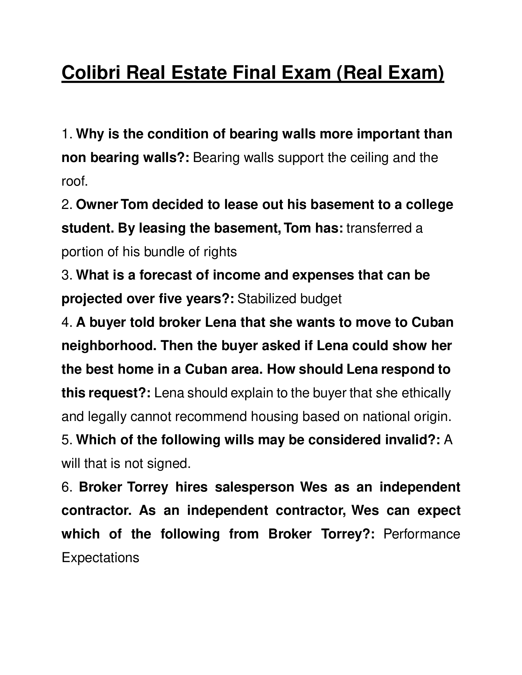 Colibri Real Estate Final Exam (Real Exam) 2026