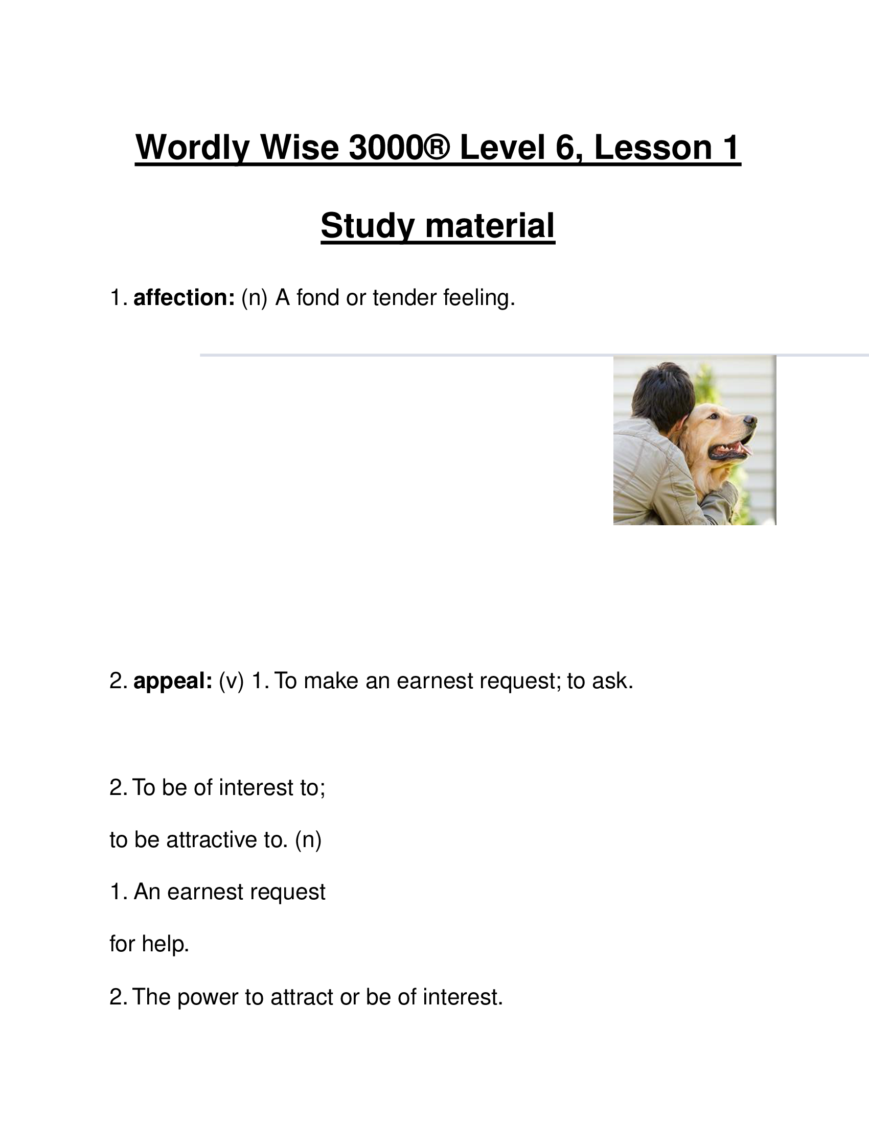 Wordly Wise 3000® Level 6, Lesson 1 Study material