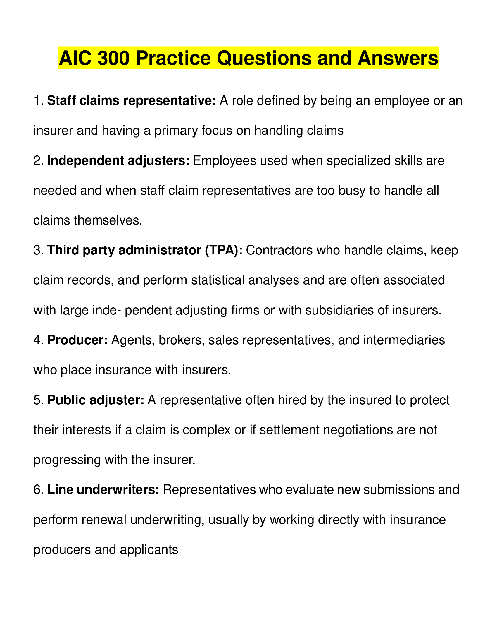 AIC 300 Practice Questions and Answers 2024