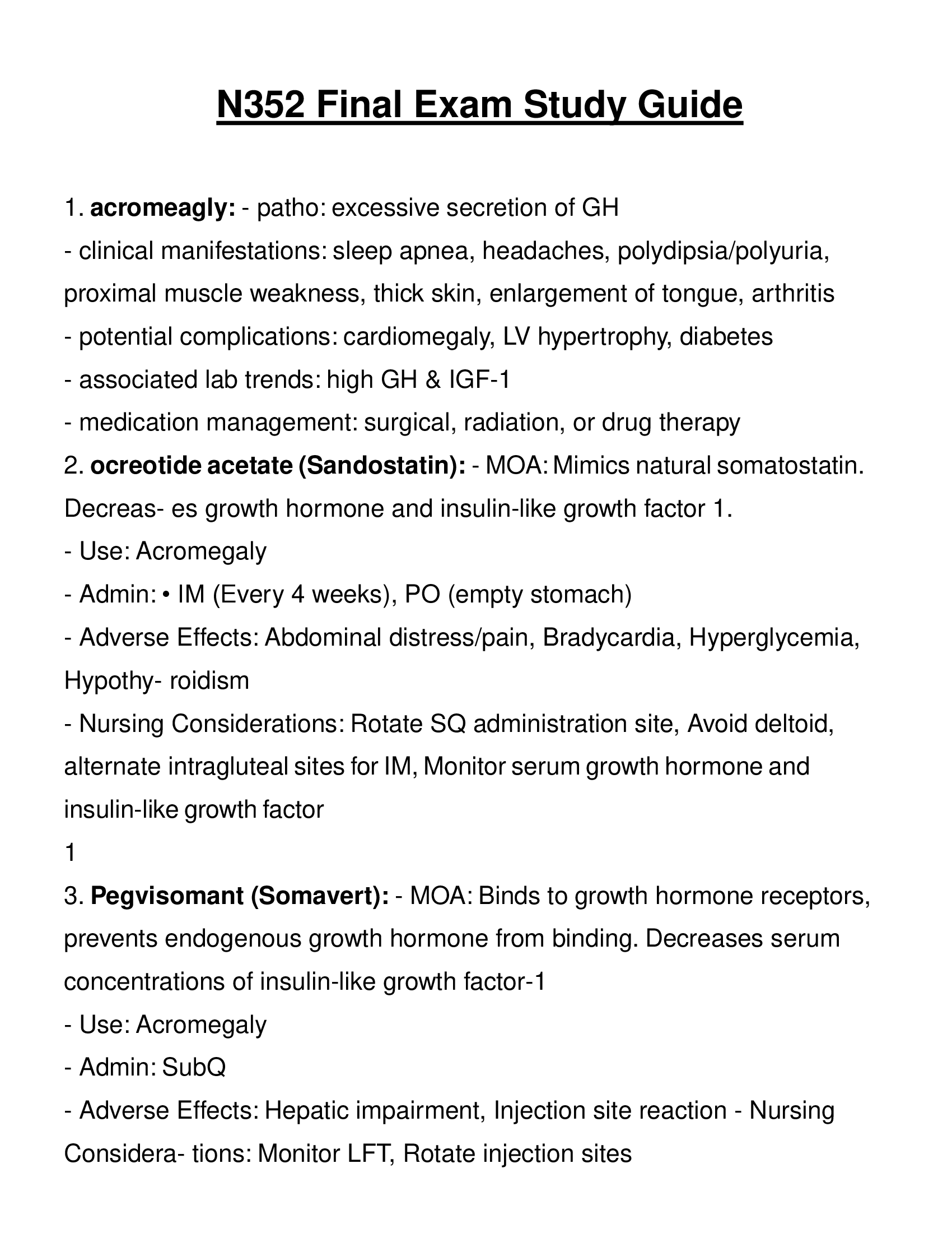 N352 Final Exam Study Guide 2024