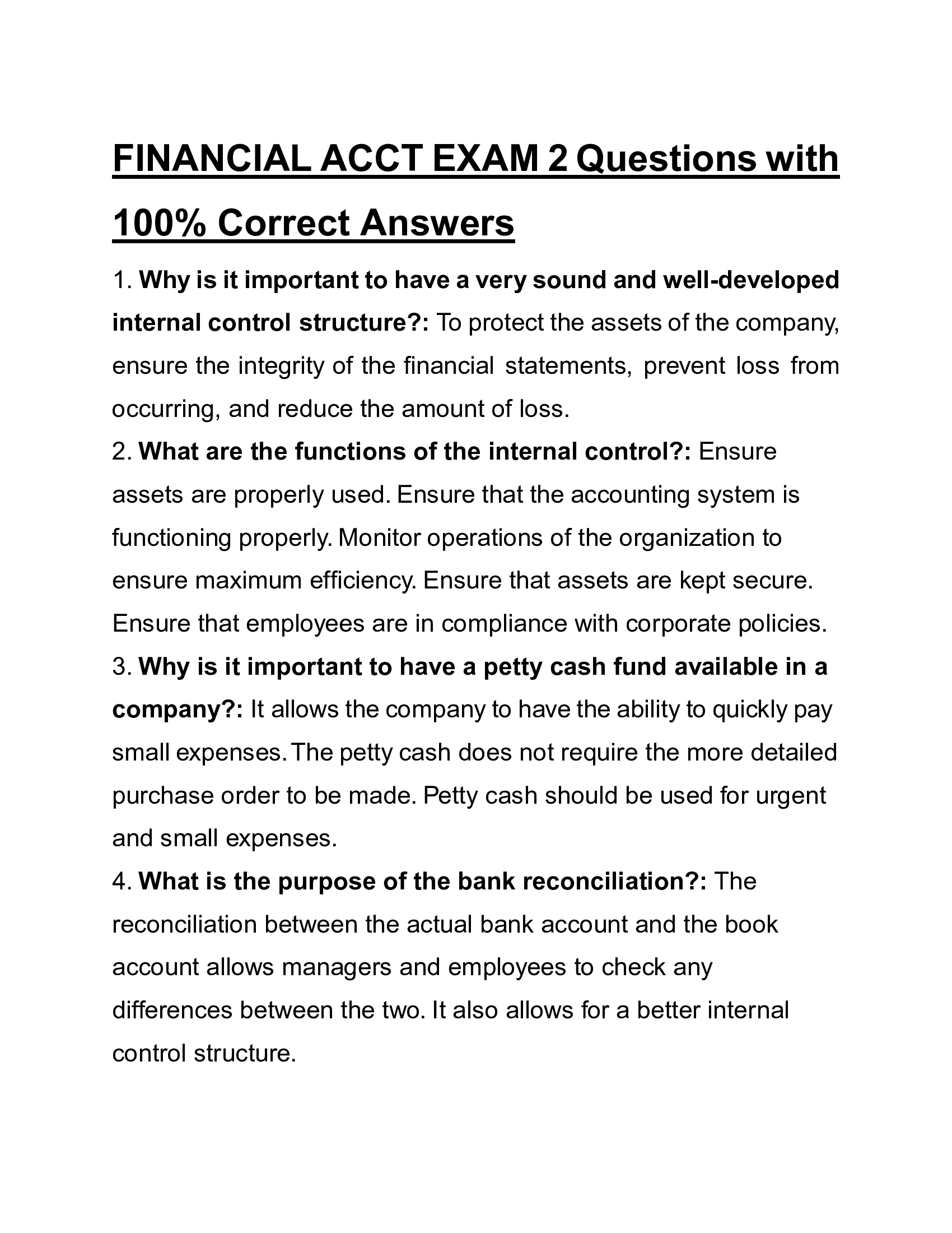 FINANCIAL ACCT EXAM 2 Questions with 100% Correct Answers 2026