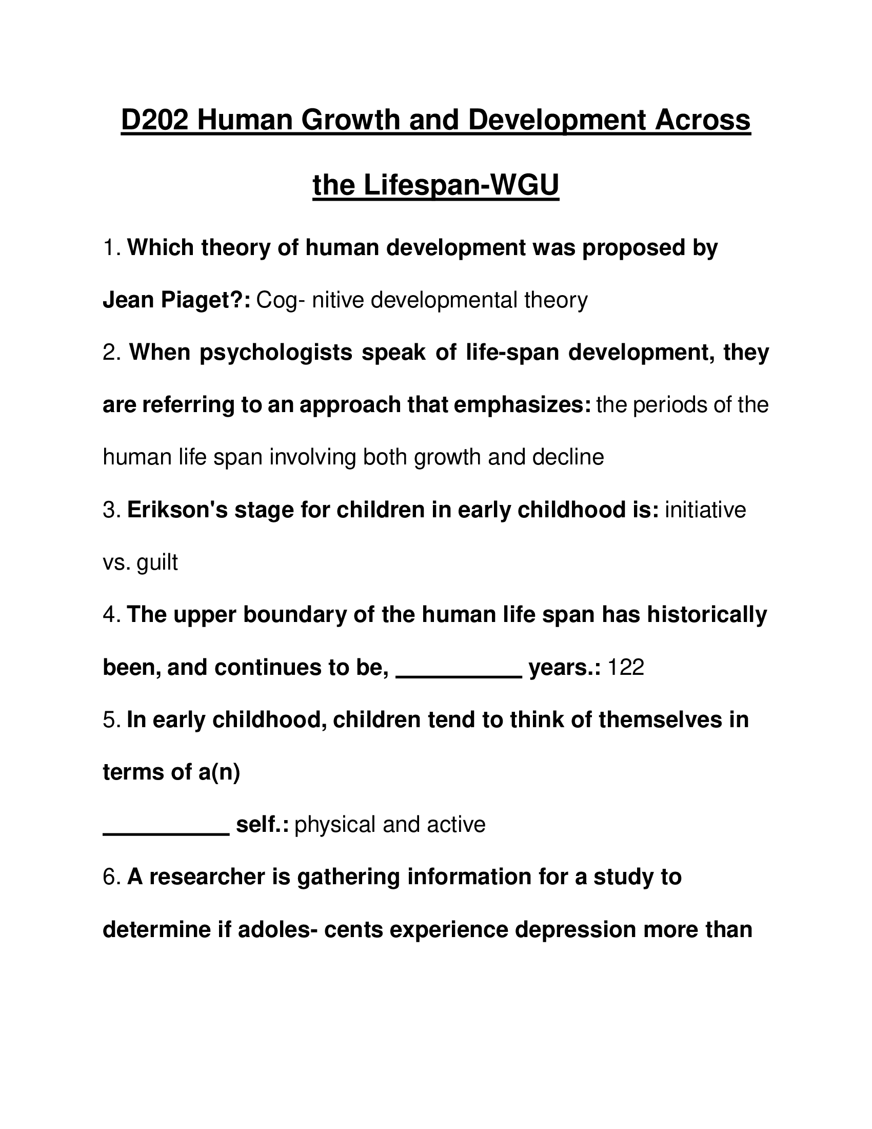 D202 Human Growth and Development Across the Lifespan-WGU