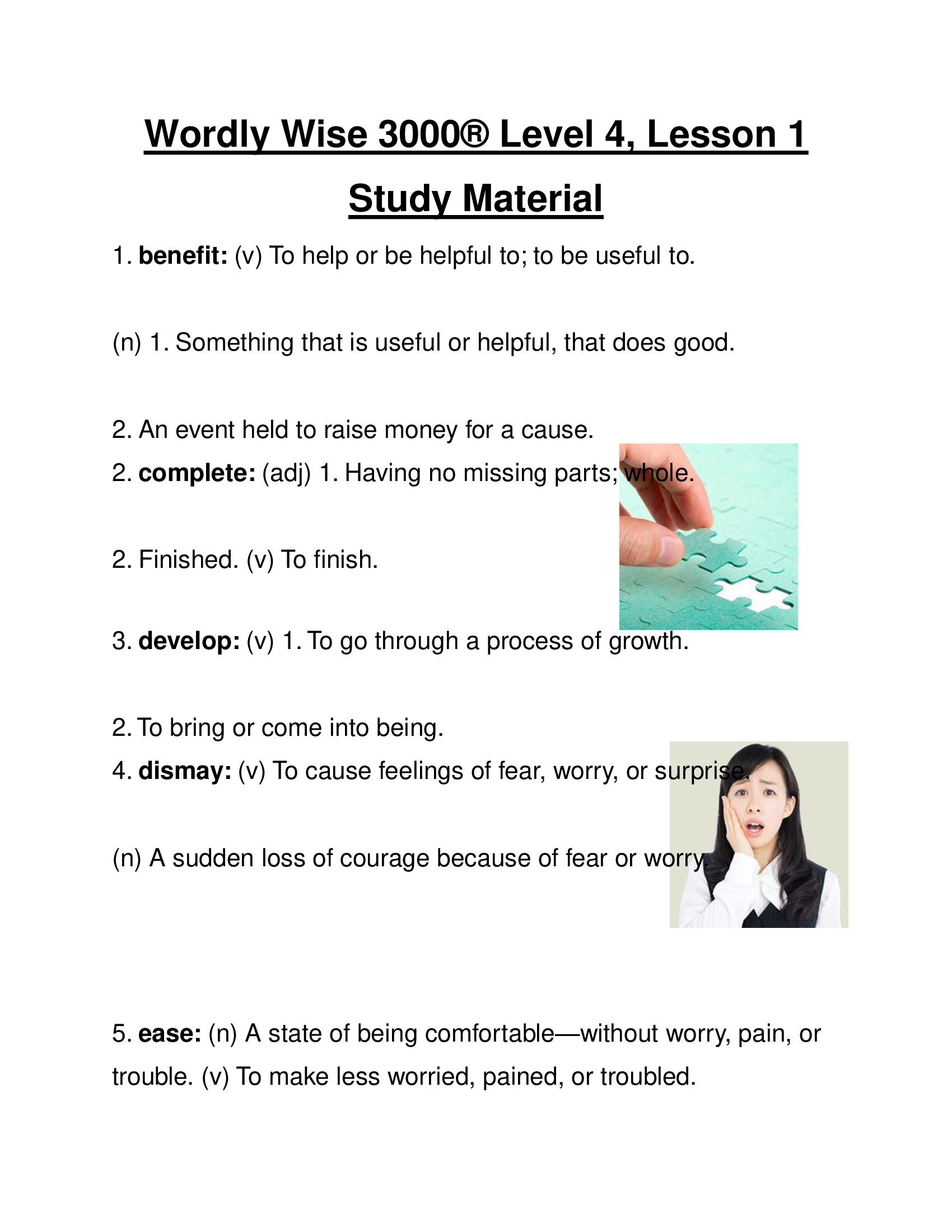 Wordly Wise 3000® Level 4, Lesson 1 Study Material