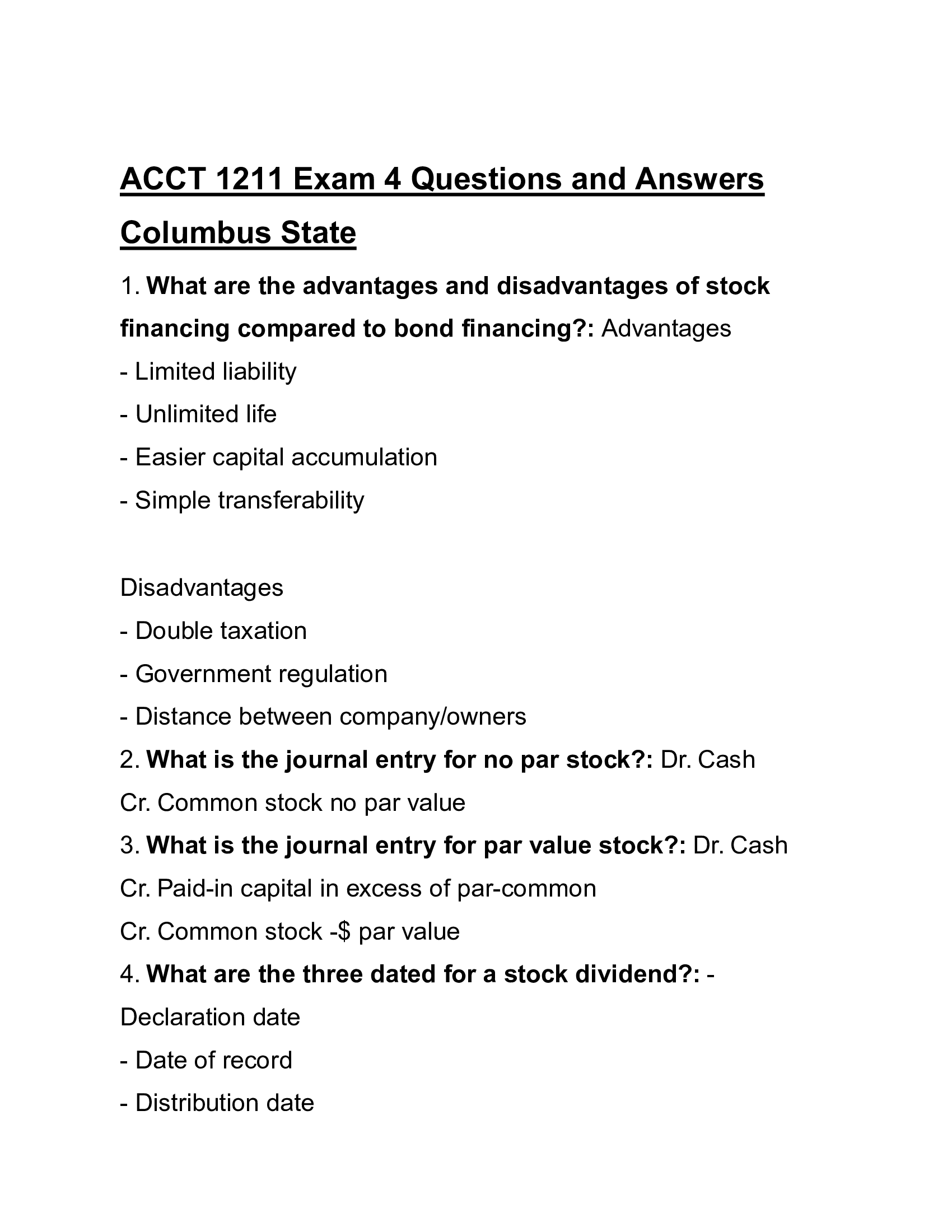 Columbus State ACCT 1211 Exam 4 (2026 Edition) – Full Q&A Crash Prep