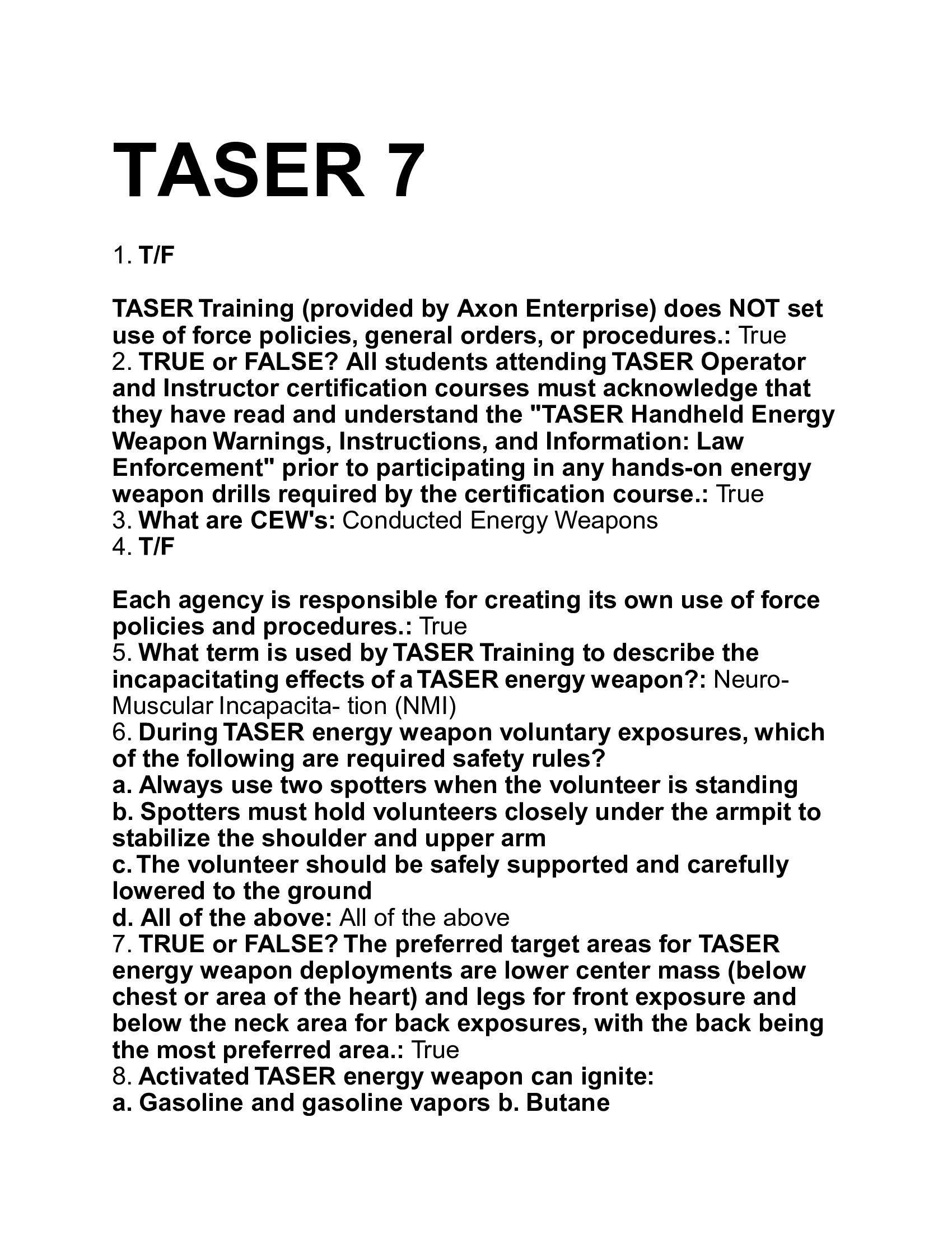TASER 7 Training provided Actual Exam by Axon Enterprise