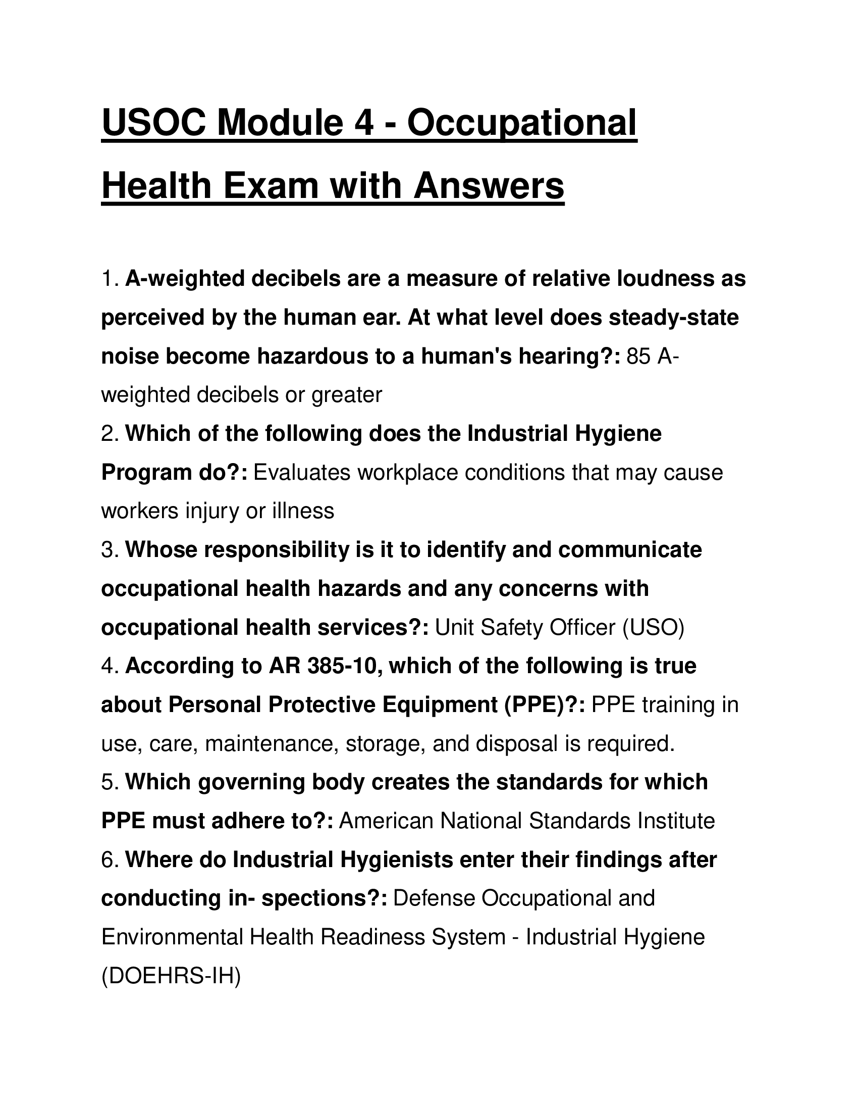 USOC Module 4 - Occupational Health Exam with Answers