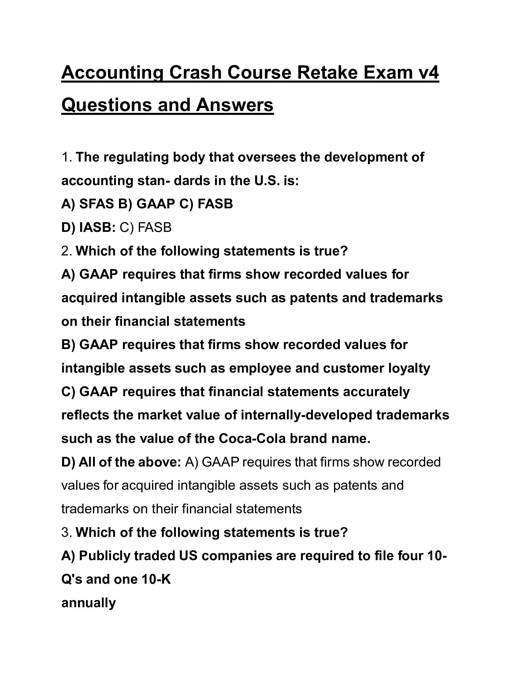 2026 Accounting Crash Course Retake Exam v4 – Comprehensive Questions & Answers