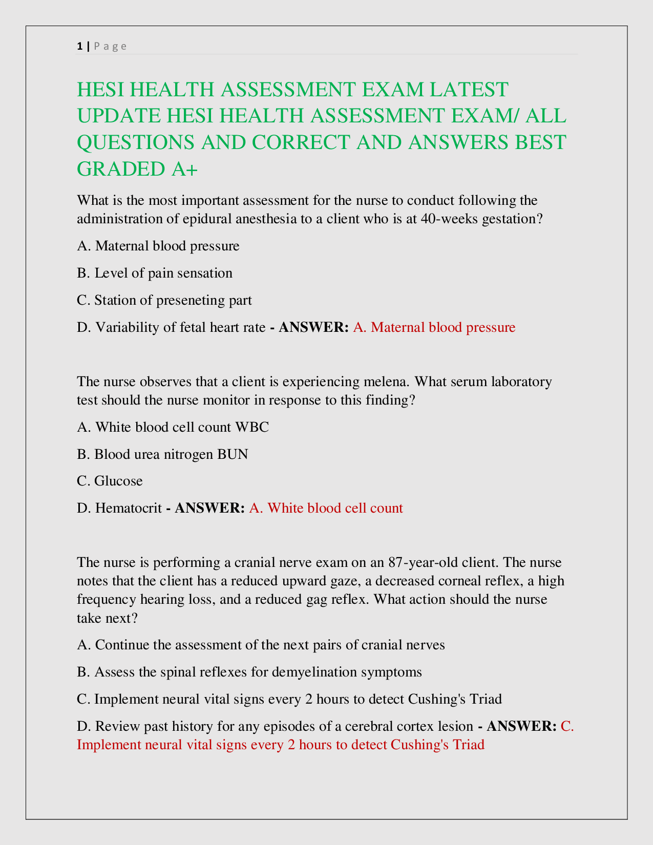 HESI Health Assessment Real Exam 2026 Correct Questions and Answers