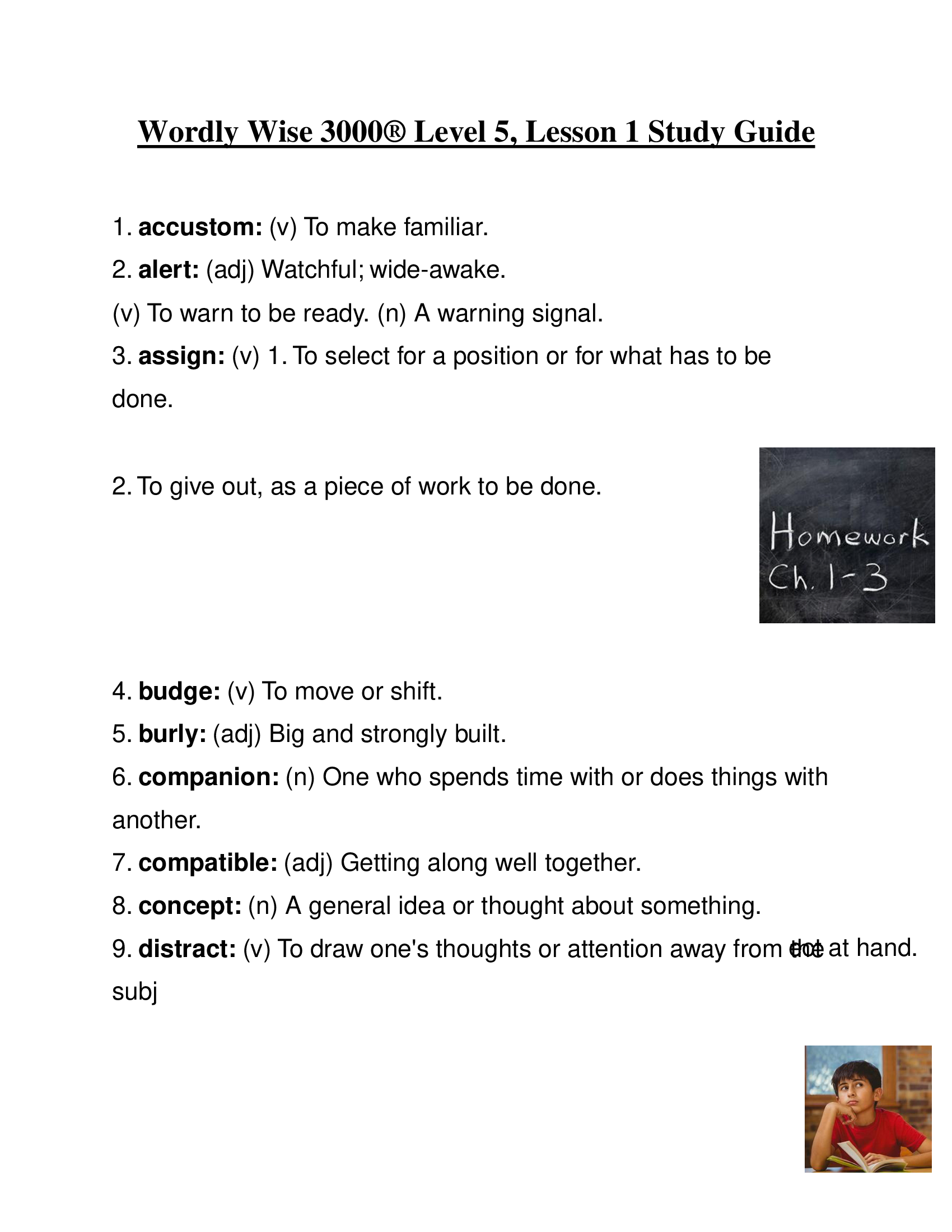 Wordly Wise 3000® Level 5, Lesson 1 Study Guide