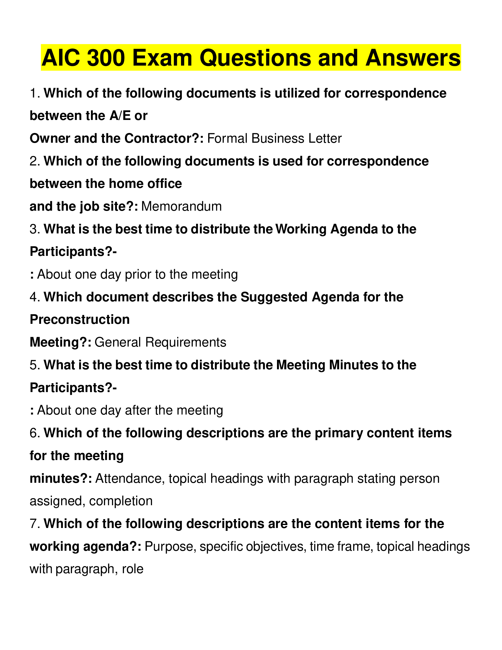 AIC 300 Exam Questions and Answers 2024