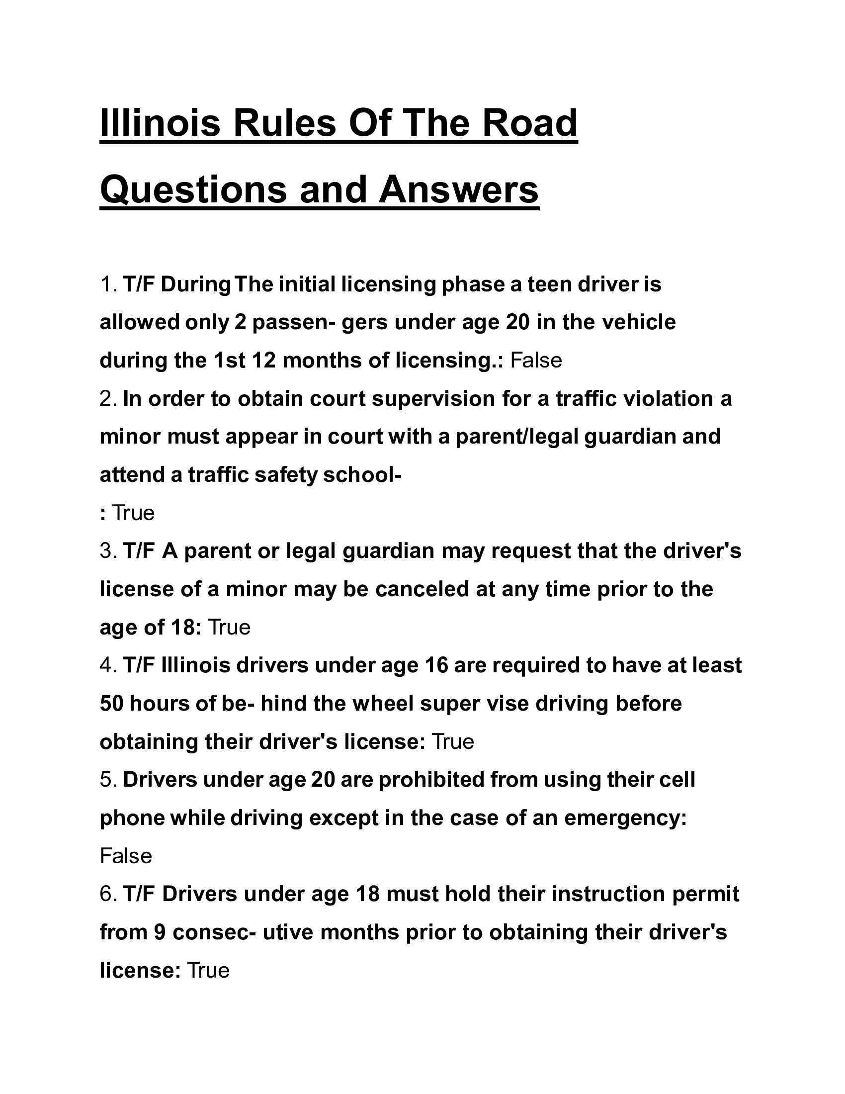 Illinois Rules of the Road Practice Test 2026 – Full Q&A with Verified Solutions