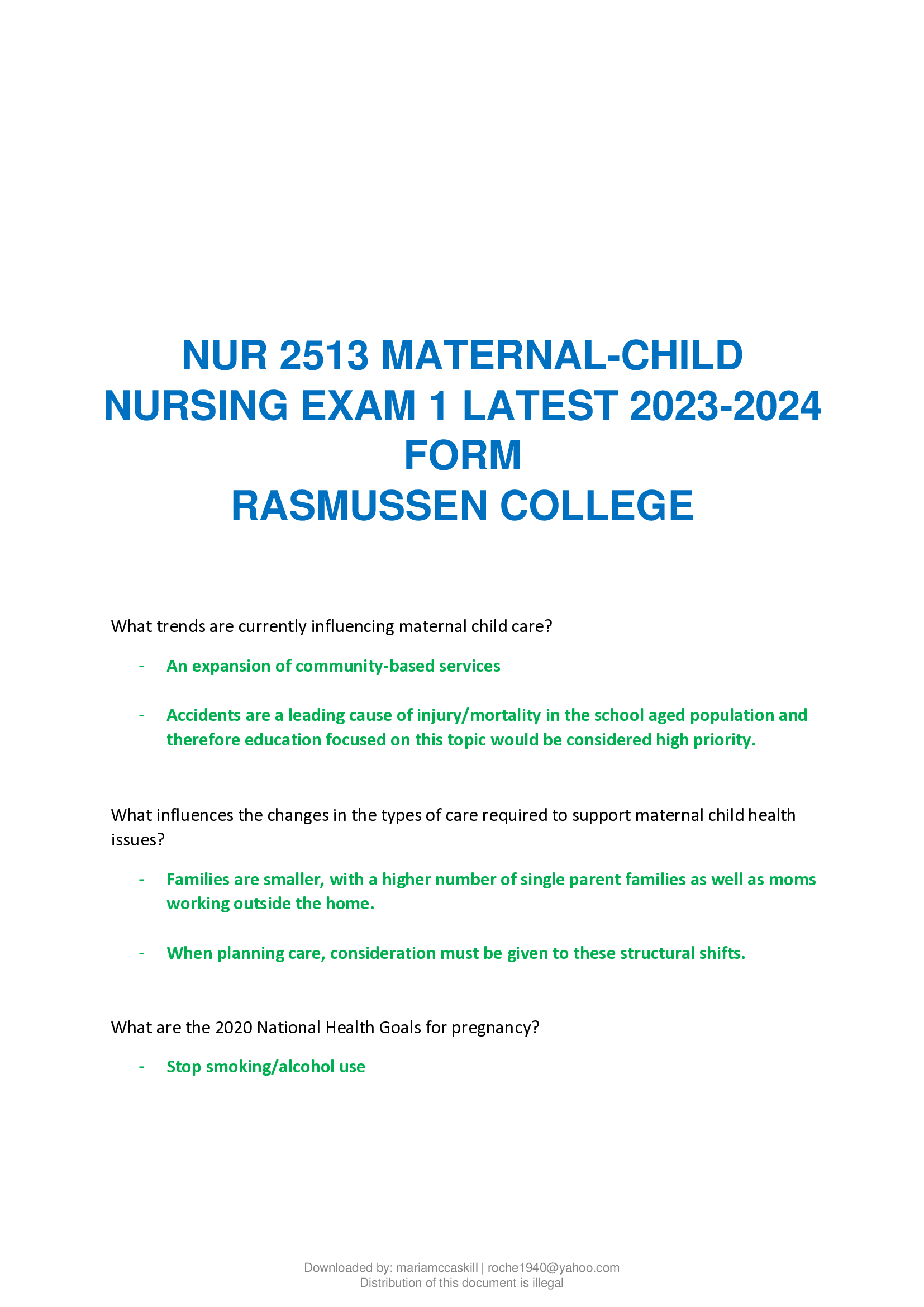 NUR 2513 Maternal-Child Nursing Exam 1 Latest 2025/2026 Form Rasmussen College