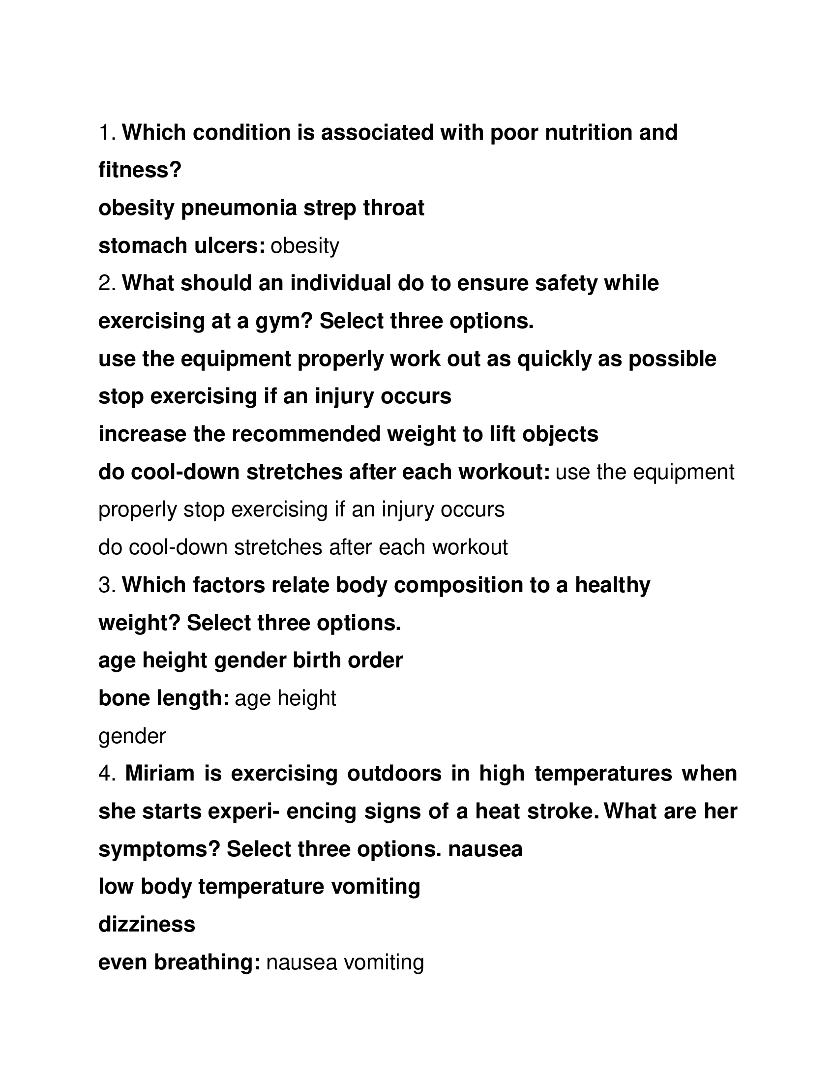 Health Online- Nutrition and Physical Activity- Unit Test Questions and Answers