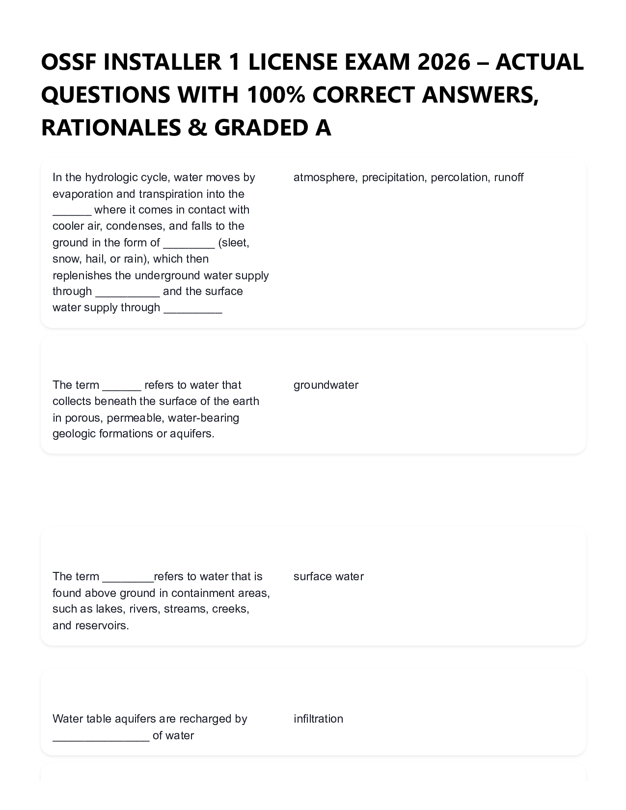 Texas OSSF Installer 1 License Real Exam 2026  100% Correct Verified Q&A with Rationales  Passed!