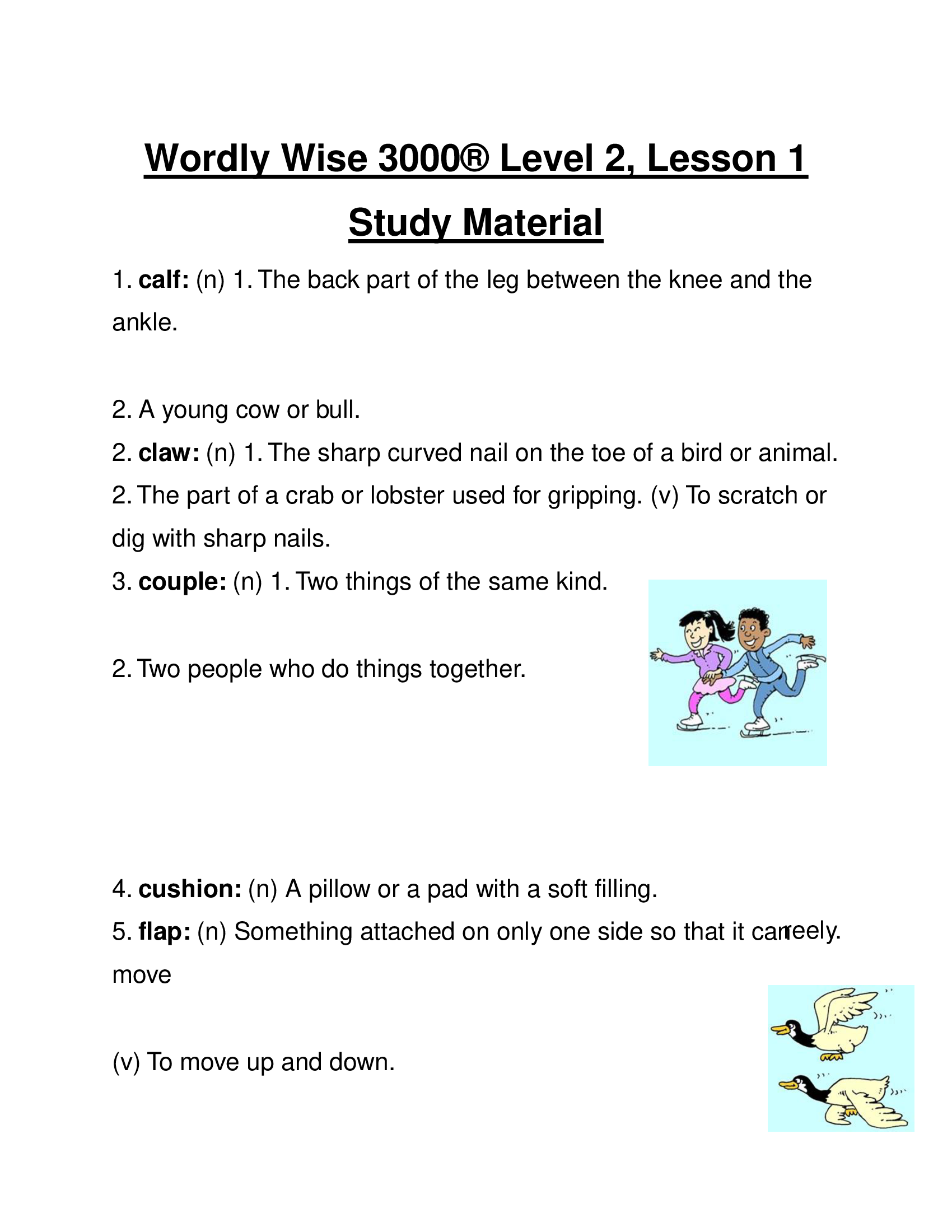 Wordly Wise 3000® Level 2, Lesson 1 Study Material