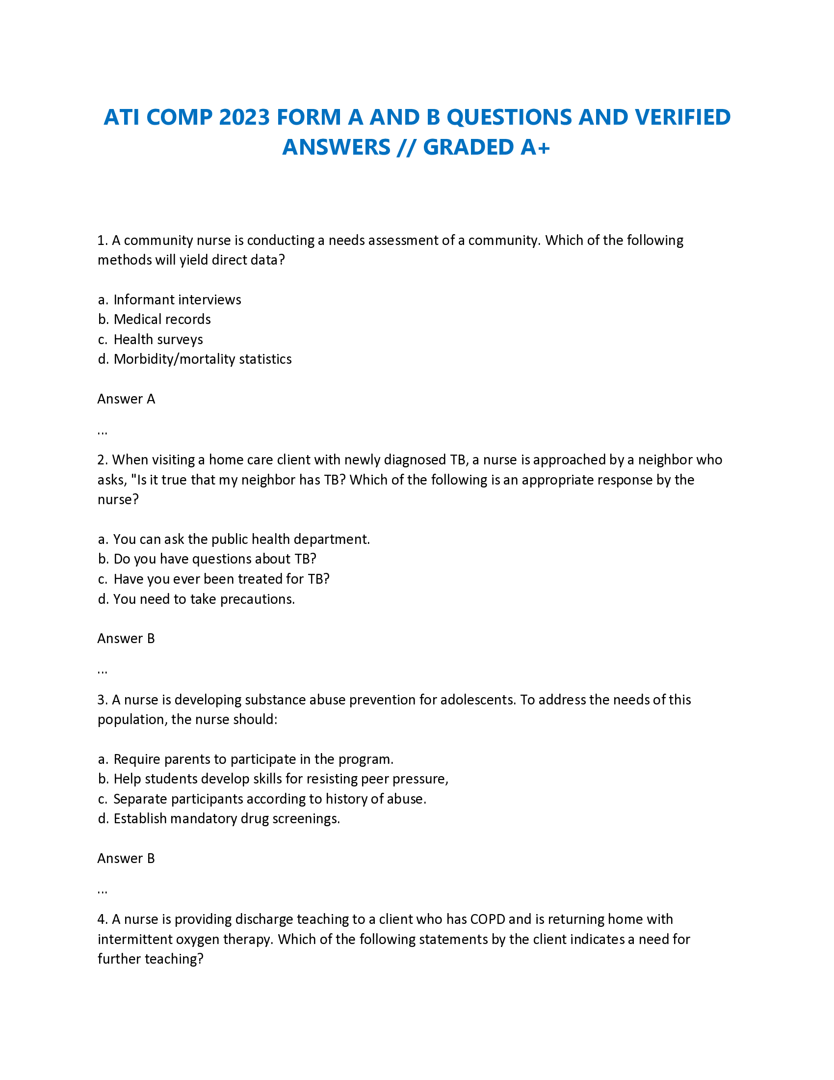 ATI Comp Form A and B Questions and Verified Answers | Graded A+