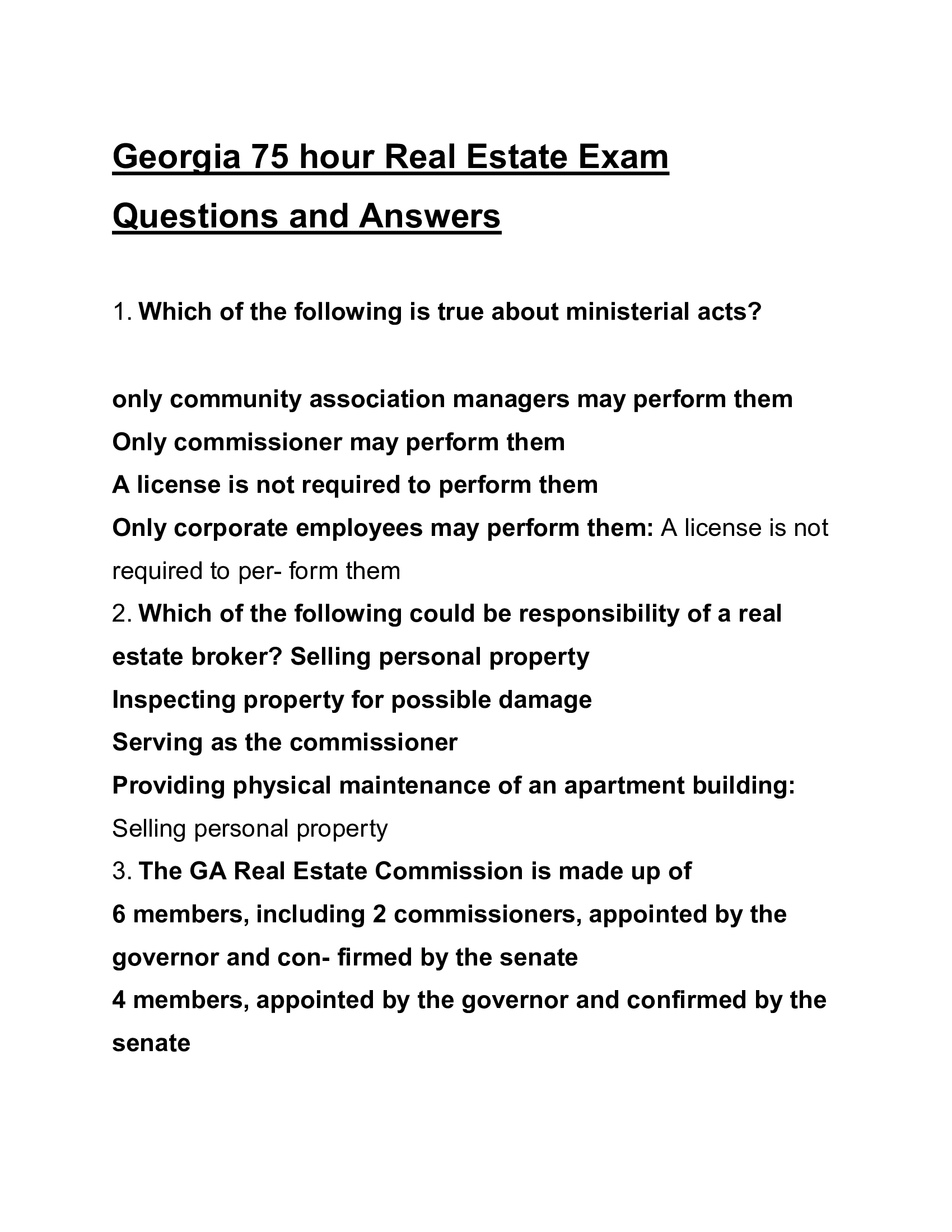 2026 Georgia 75‑Hour Real Estate Exam Prep – Complete Questions & Verified Answers