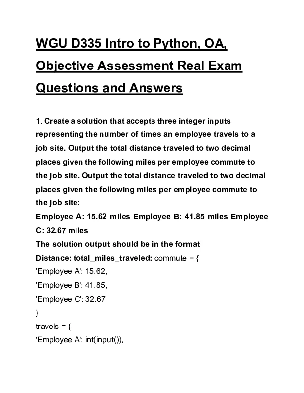 WGU D335 Intro to Python, OA, Objective Assessment Real Exam Questions and Answers