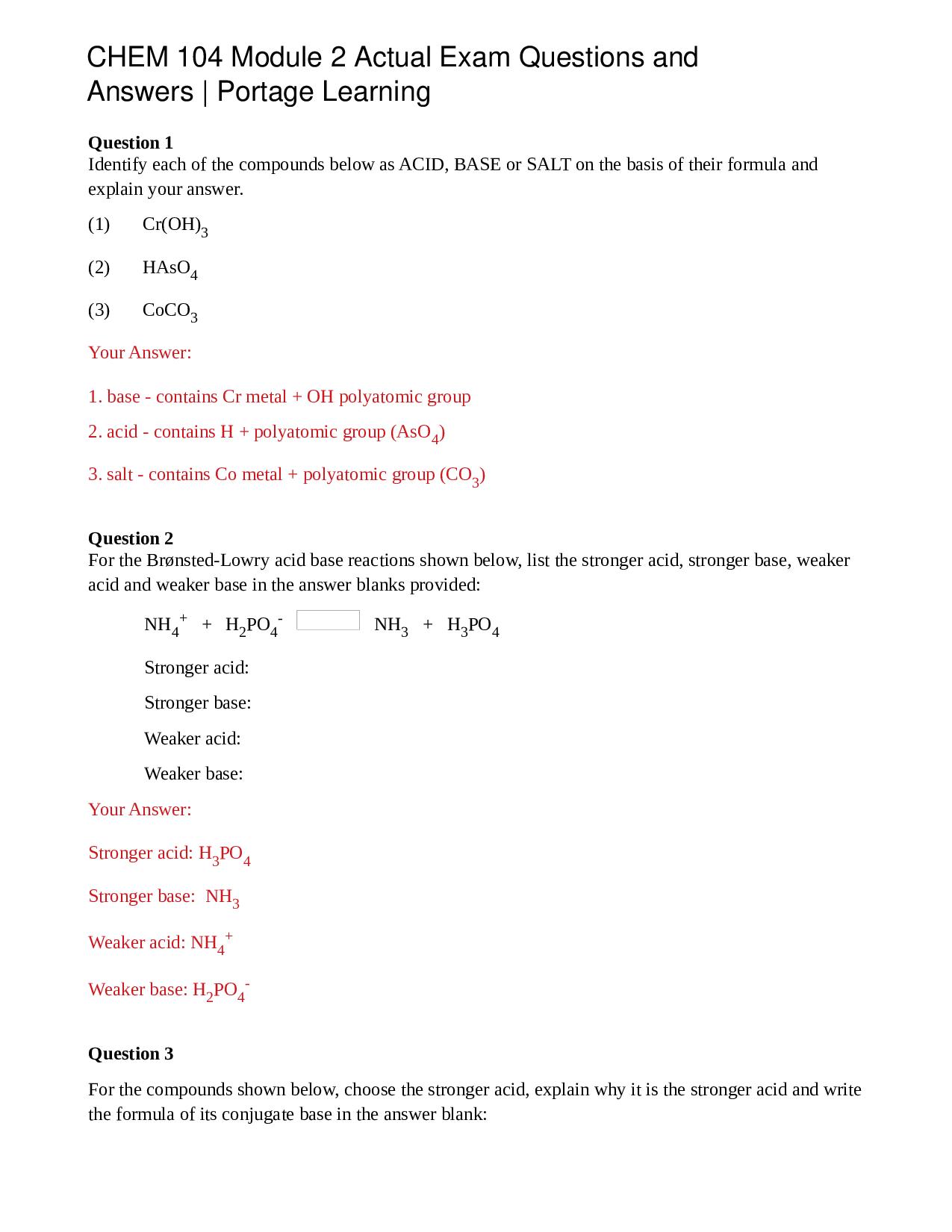 CHEM 104 Module 2 Actual Exam Questions and Answers | 2026 | Portage Learning