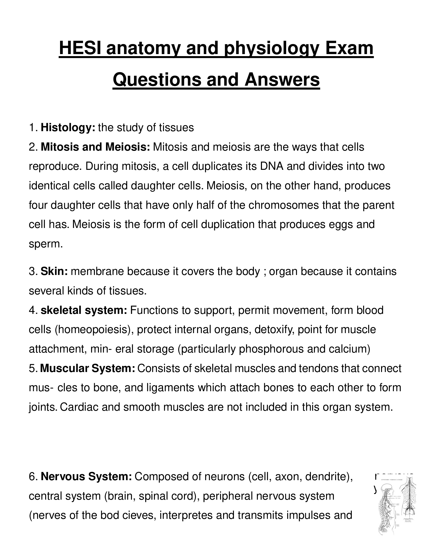 HESI anatomy and physiology 2024 Exam Questions and Answers