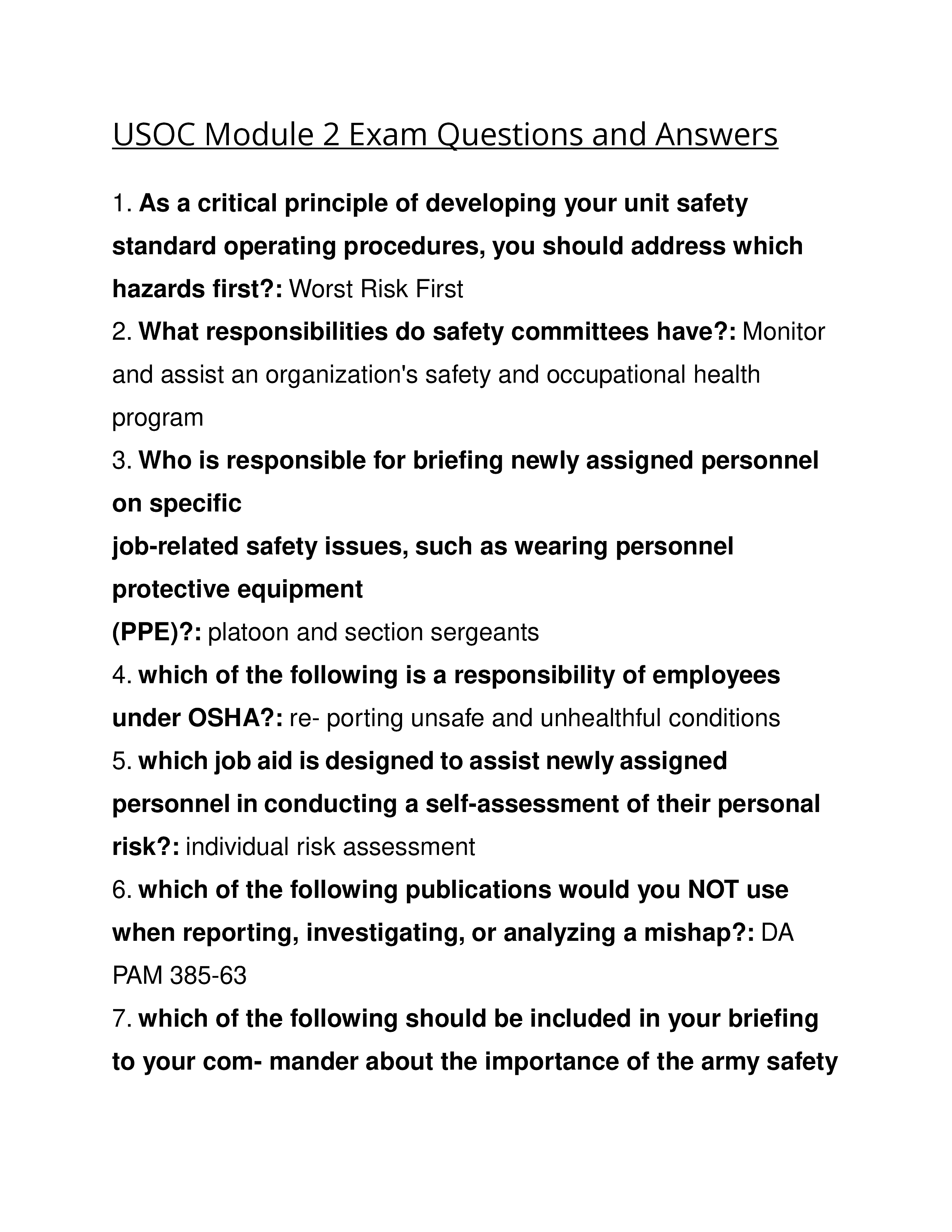 USOC Module 2 Exam Questions and Answers 2026 (Program Management Test)