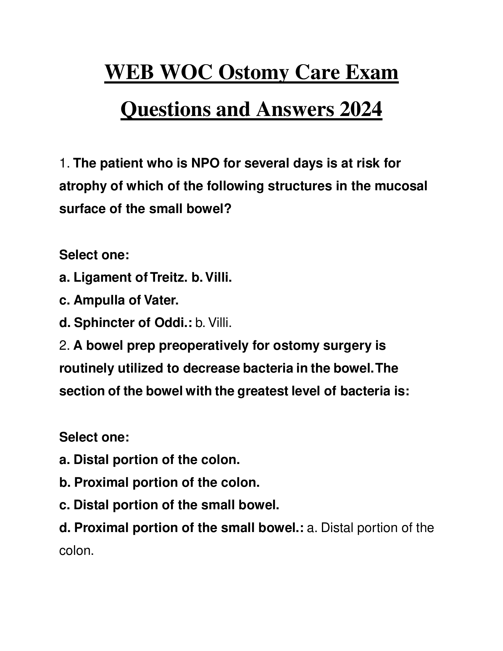 WEB WOC Ostomy Care Exam Questions and Answers 2024