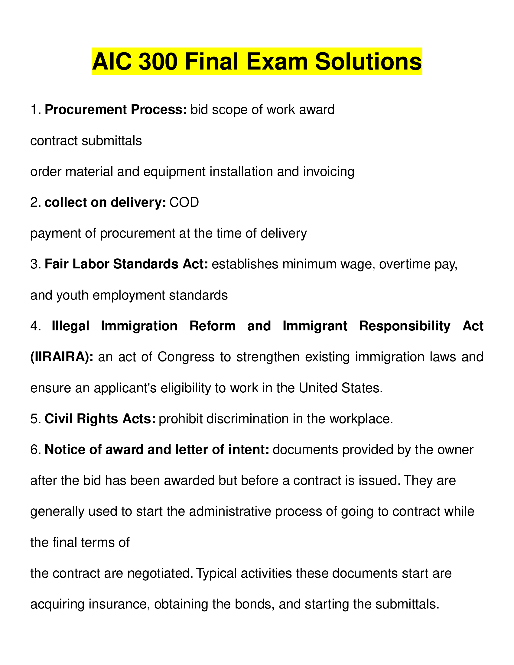 AIC 300 Final Exam Solutions 2024